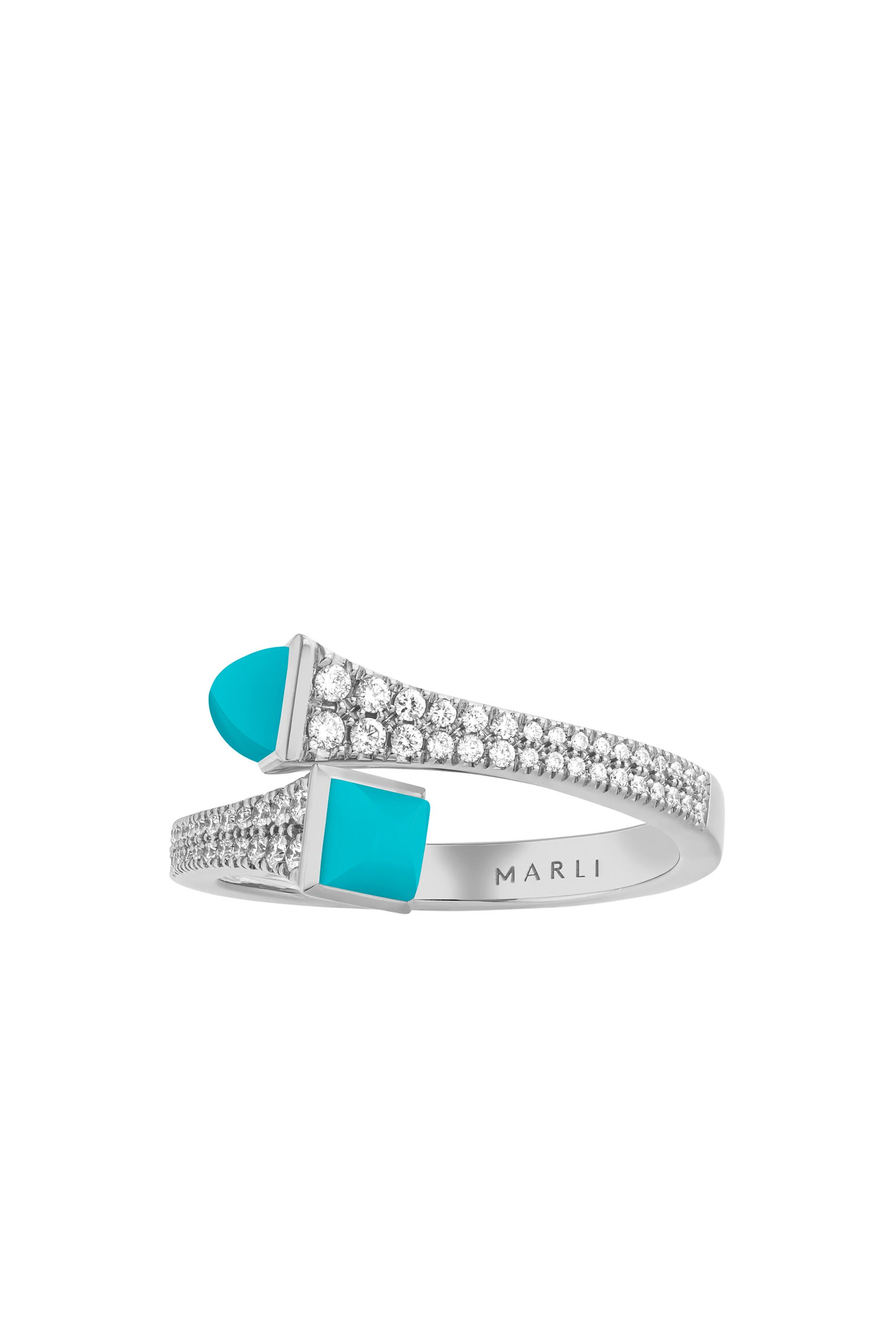 Cleo Slim Ring, 18k White Gold with Turquoise & Diamonds