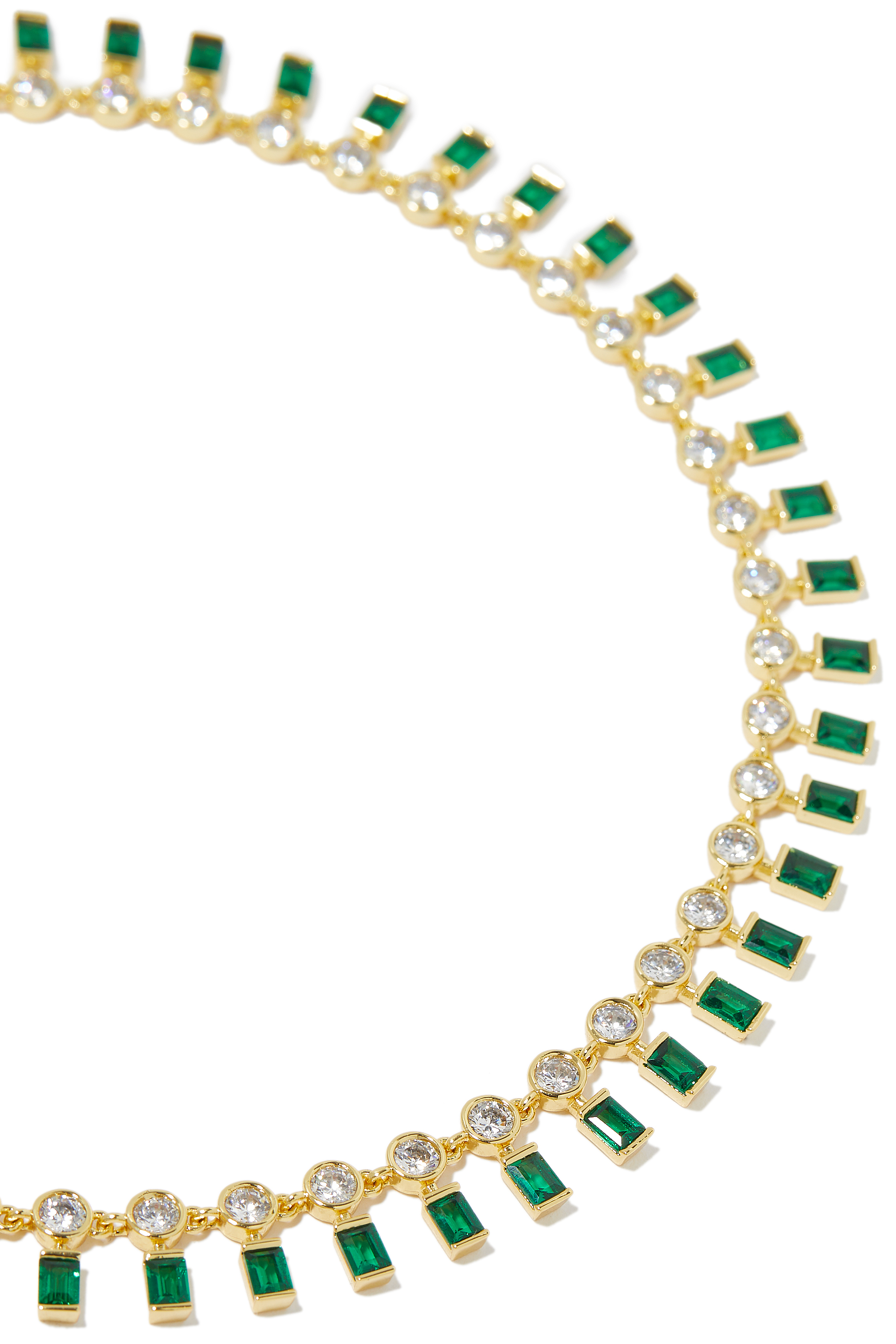 Round Chain Dangle Collar Necklace, Gold-Plated Brass, Emerald & Cubic Zirconia