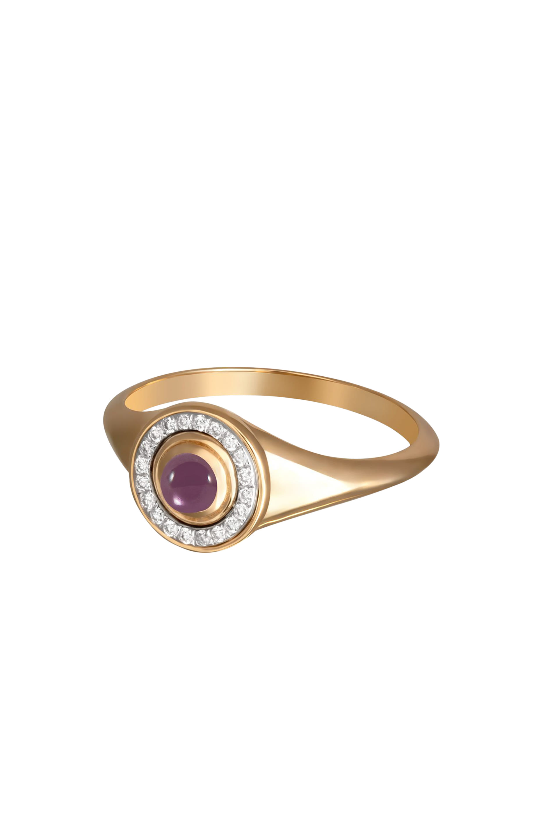 Mini Mimette Pinky Ring, 18K Yellow Gold with White Diamonds & Amethyst