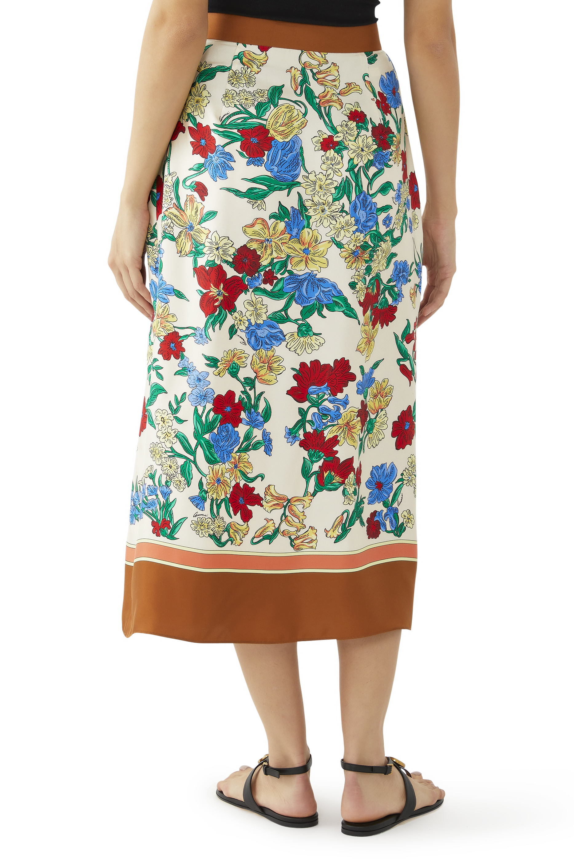 Floral-Print Silk Skirt