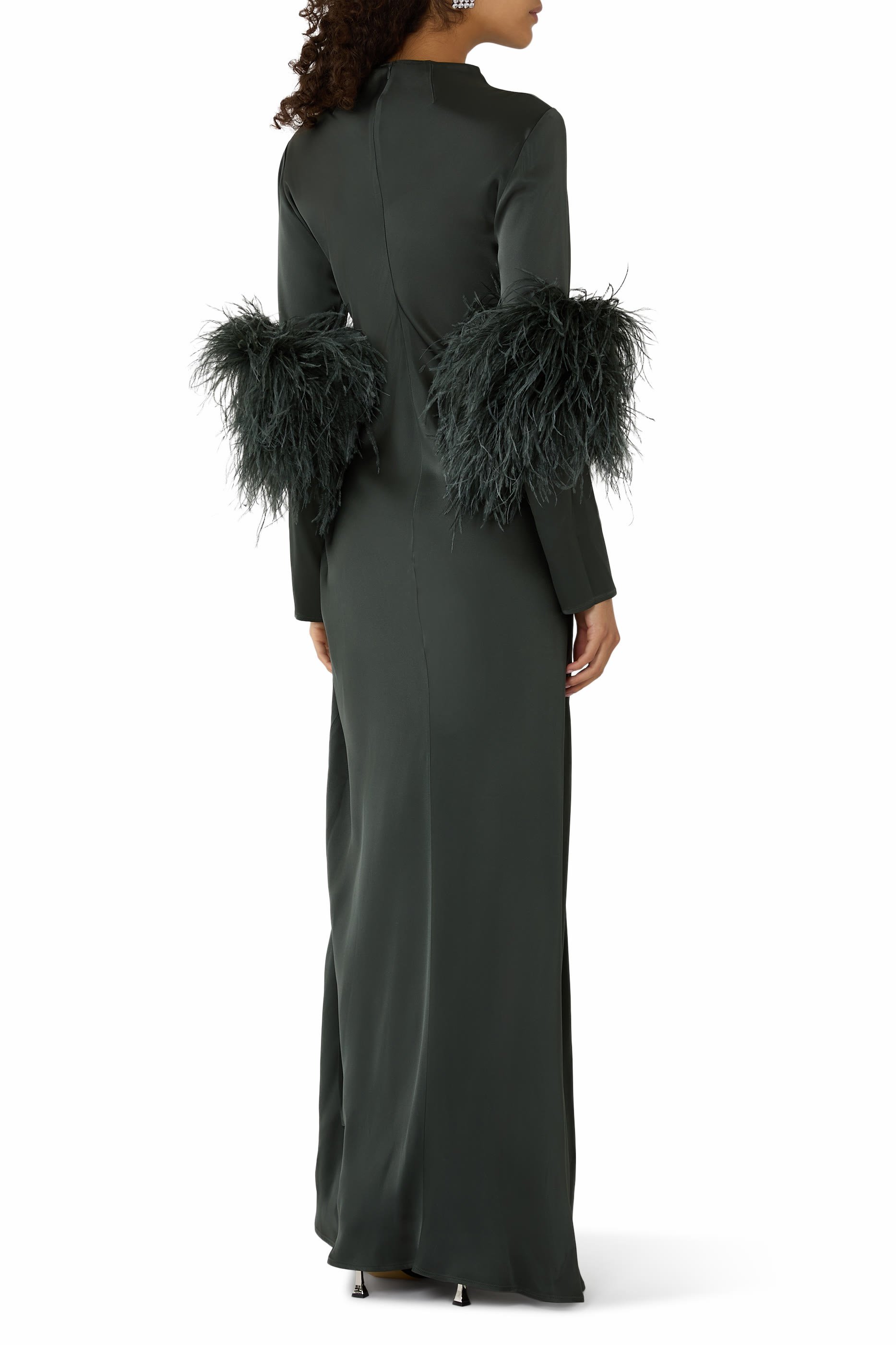 Feather Gathered-Detail Long Dress