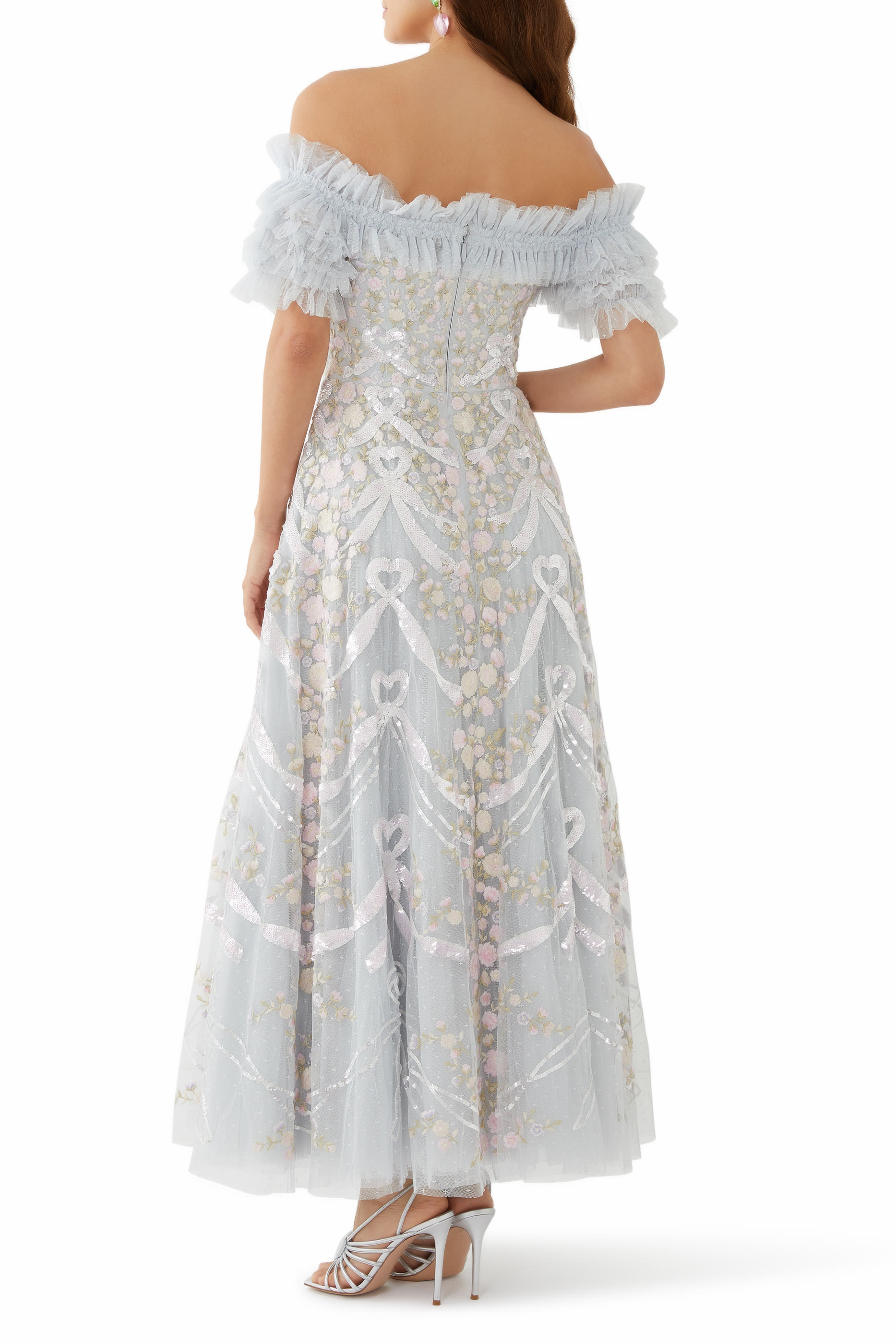 Ribbon Heart Off-Shoulder Ankle Gown