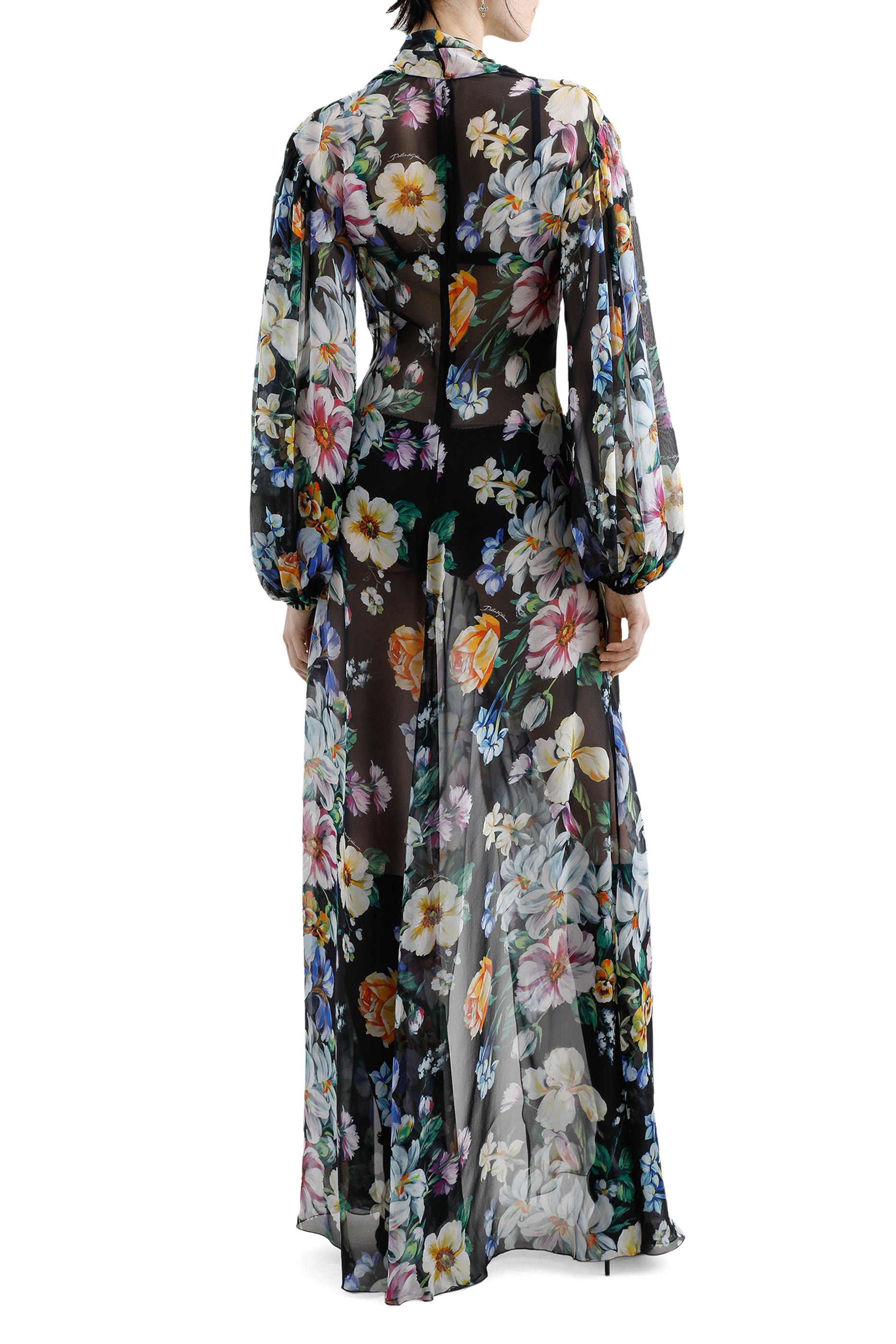 Long Floral-Print Chiffon Dress
