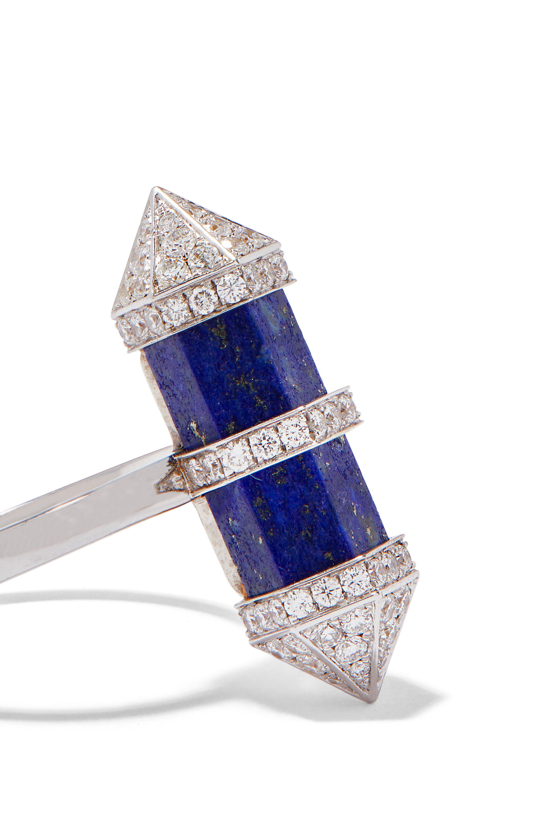 Medium Vertical Chakra Ring, 18k White Gold with Diamonds & Lapis Lazuli