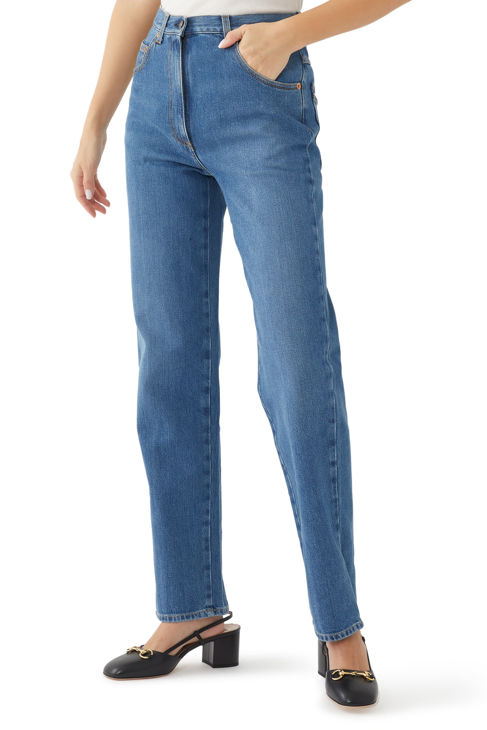 '80s Fit Denim Pants With Horsebit Details