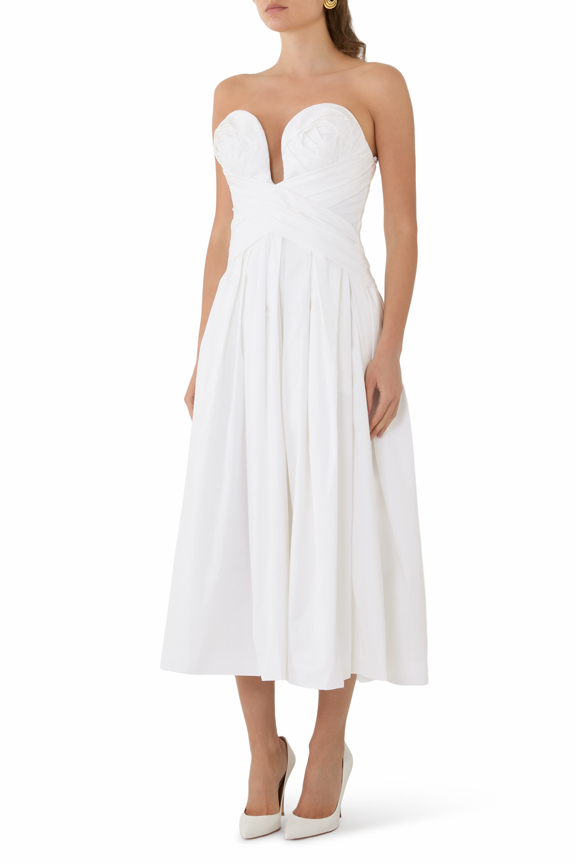 Strapless Draped A-Line Midi Dress 