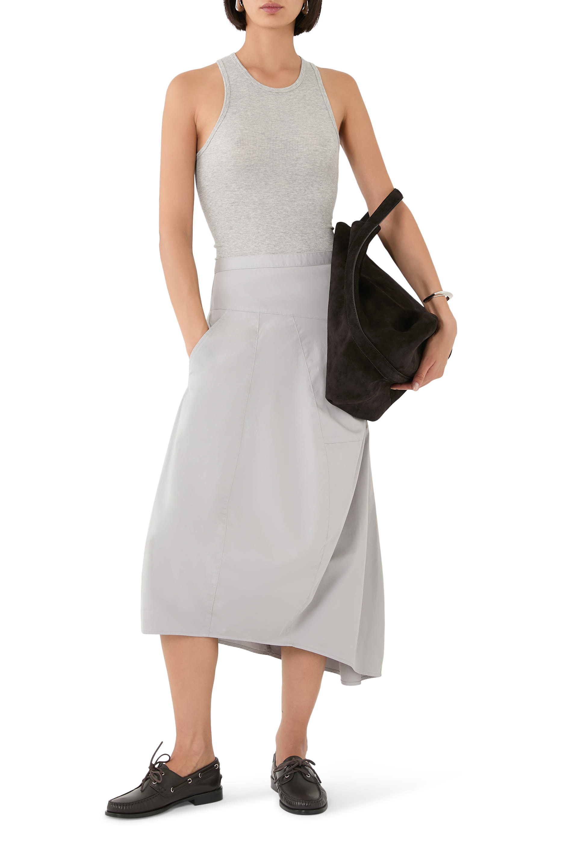 Garment Dyed Silky Cotton Asymmetrical Balloon Skirt