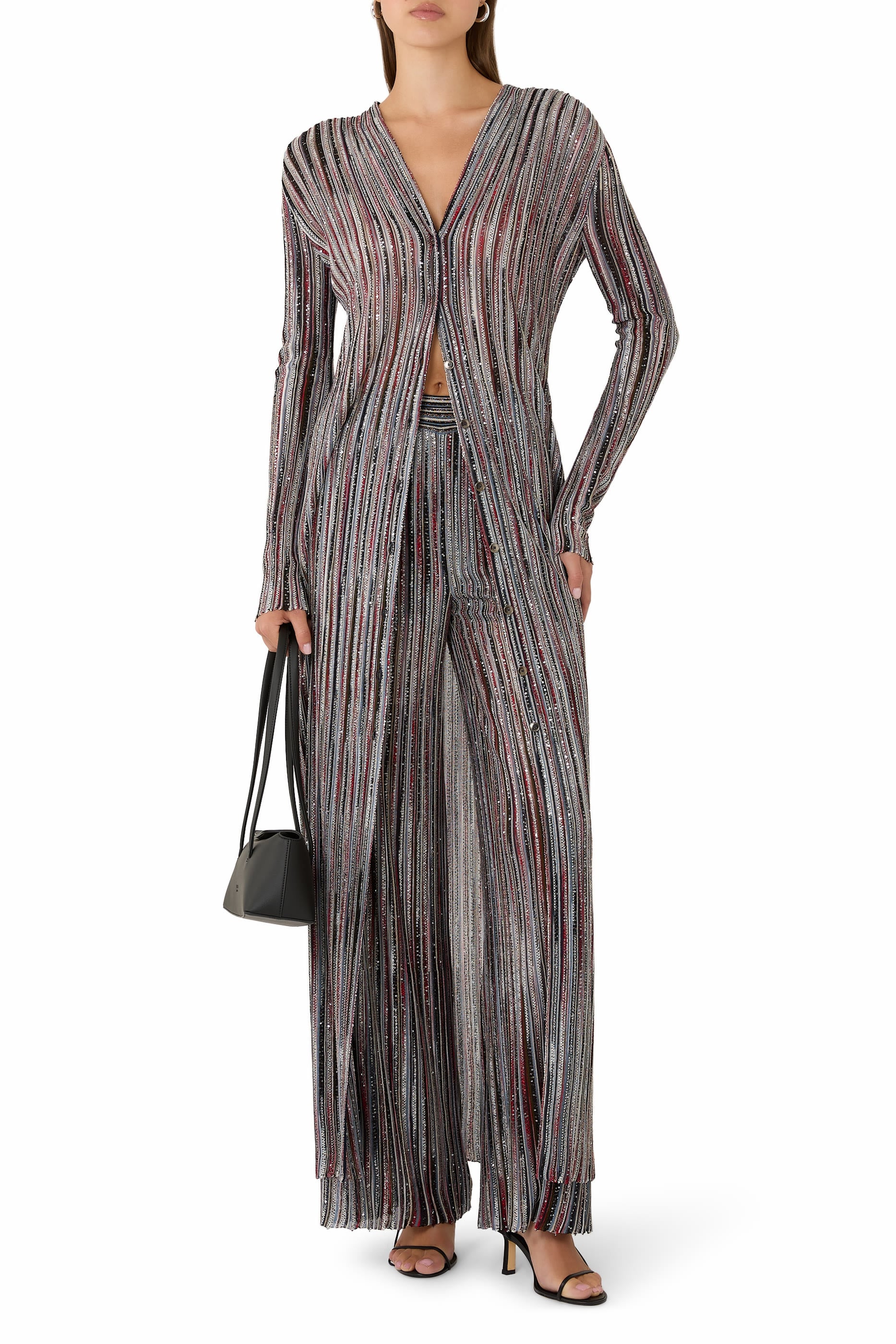 Wide Chevron Lam&eacute; Viscose Trousers