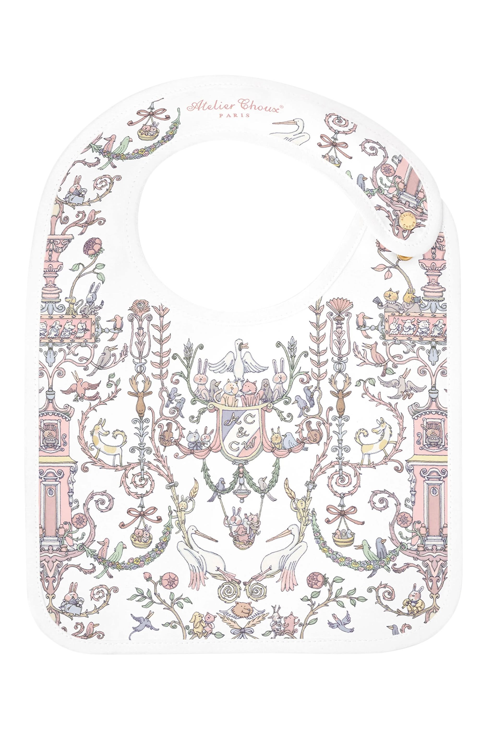 Kids Satin Bib - Toile de Jouy Pink &ndash; Atelier Choux & Caitlin Wilson