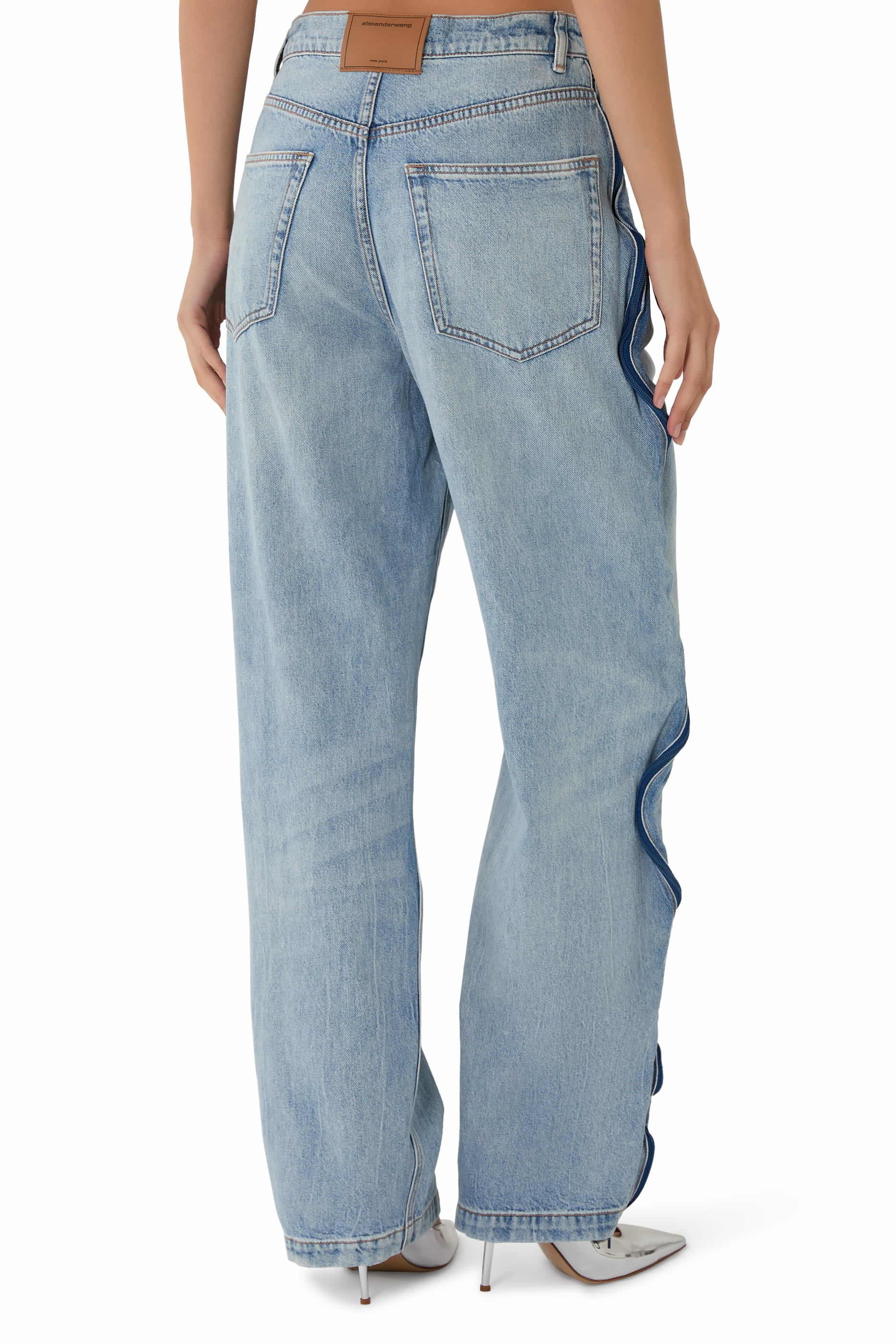 Curved Zipper Pants with Basketball Mesh