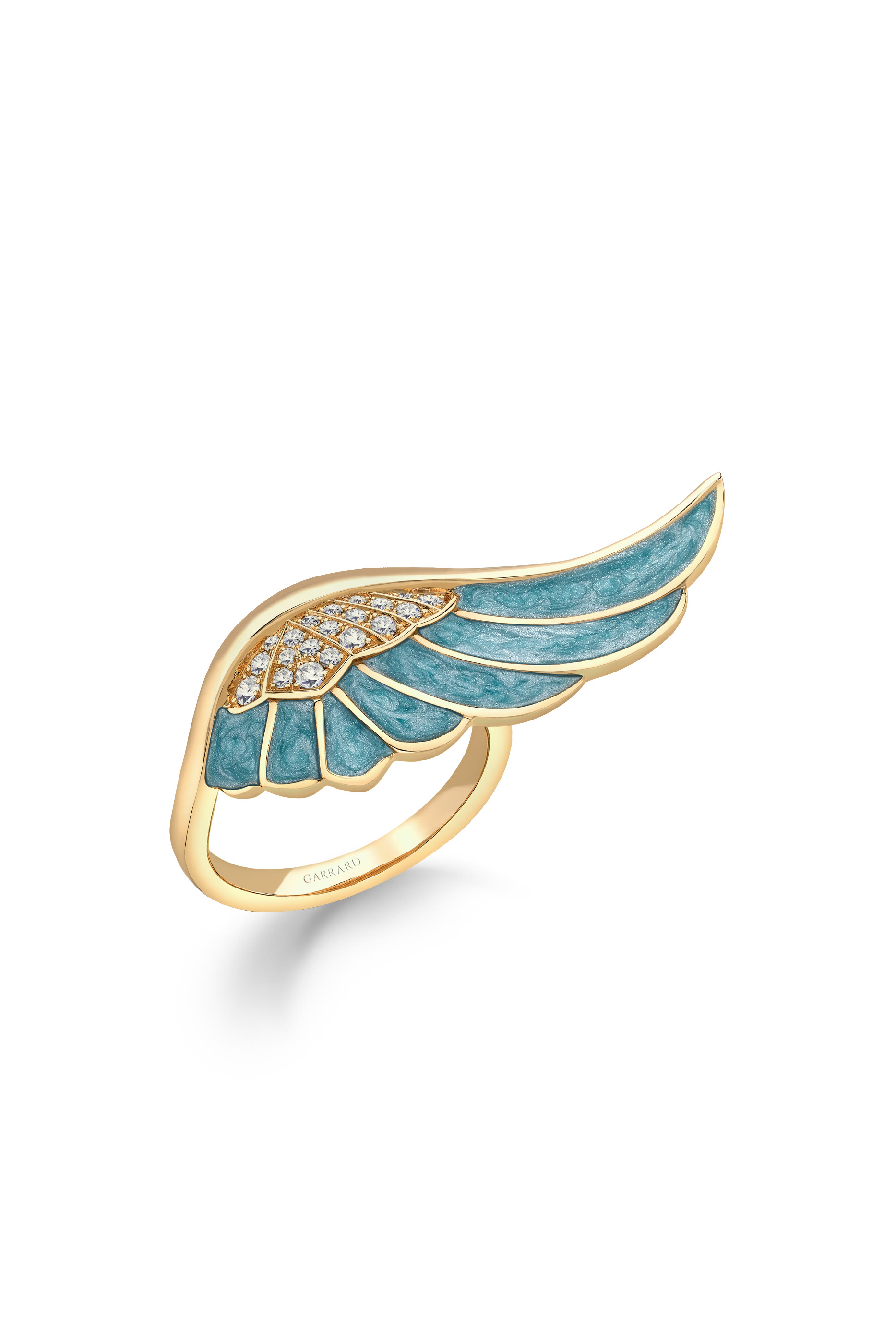 Wings Reflection Summer Ring, 18K Yellow Gold with Diamonds & Enamel