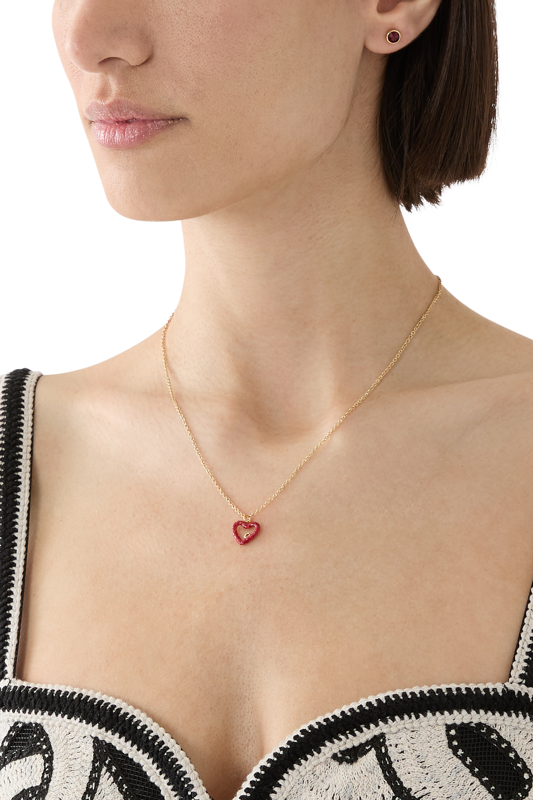 Pav&eacute; Heart Pendant Chain Necklace and Earrings Jewelry Set