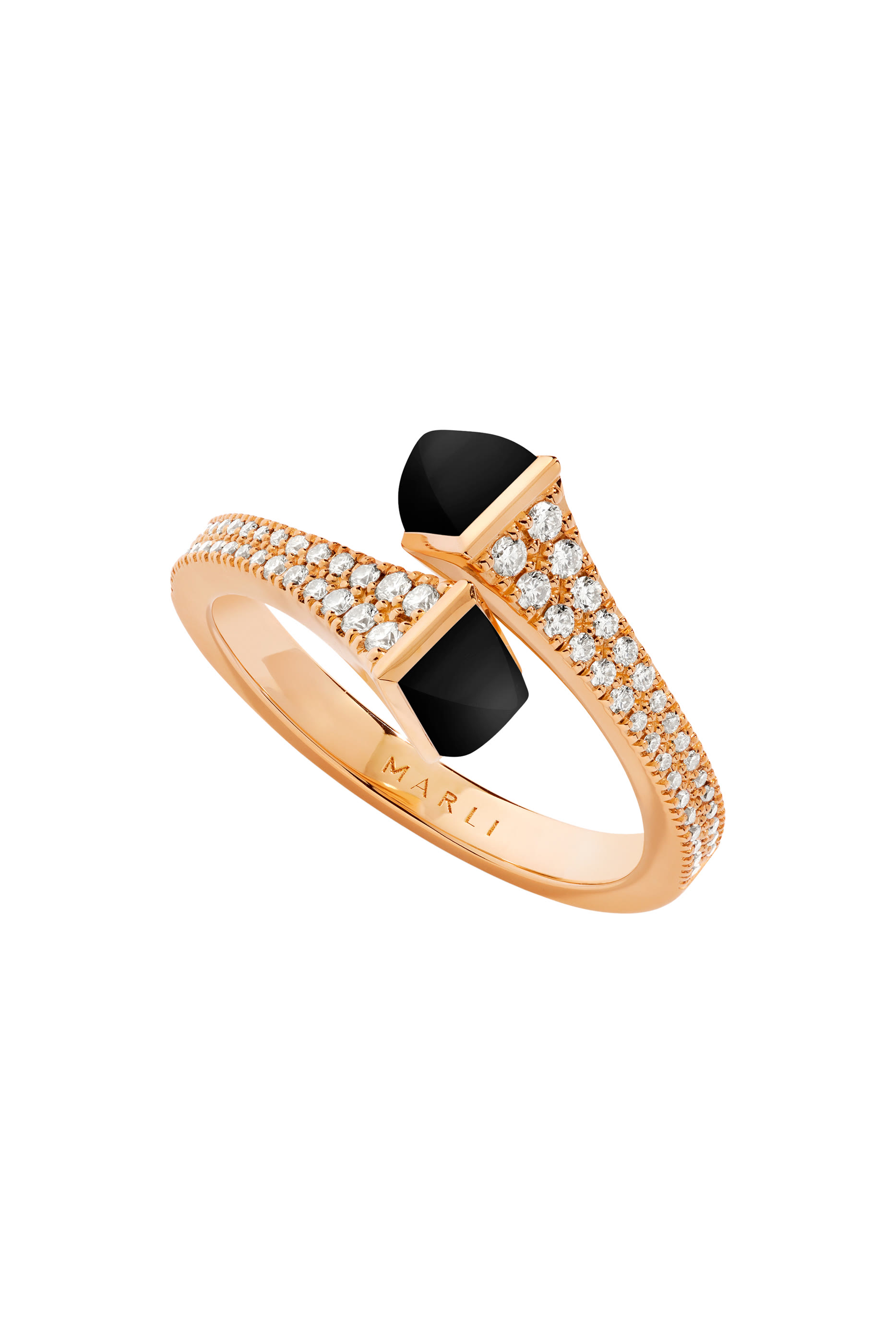 Cleo Slim Ring, 18k Rose Gold Black Onyx & Diamonds