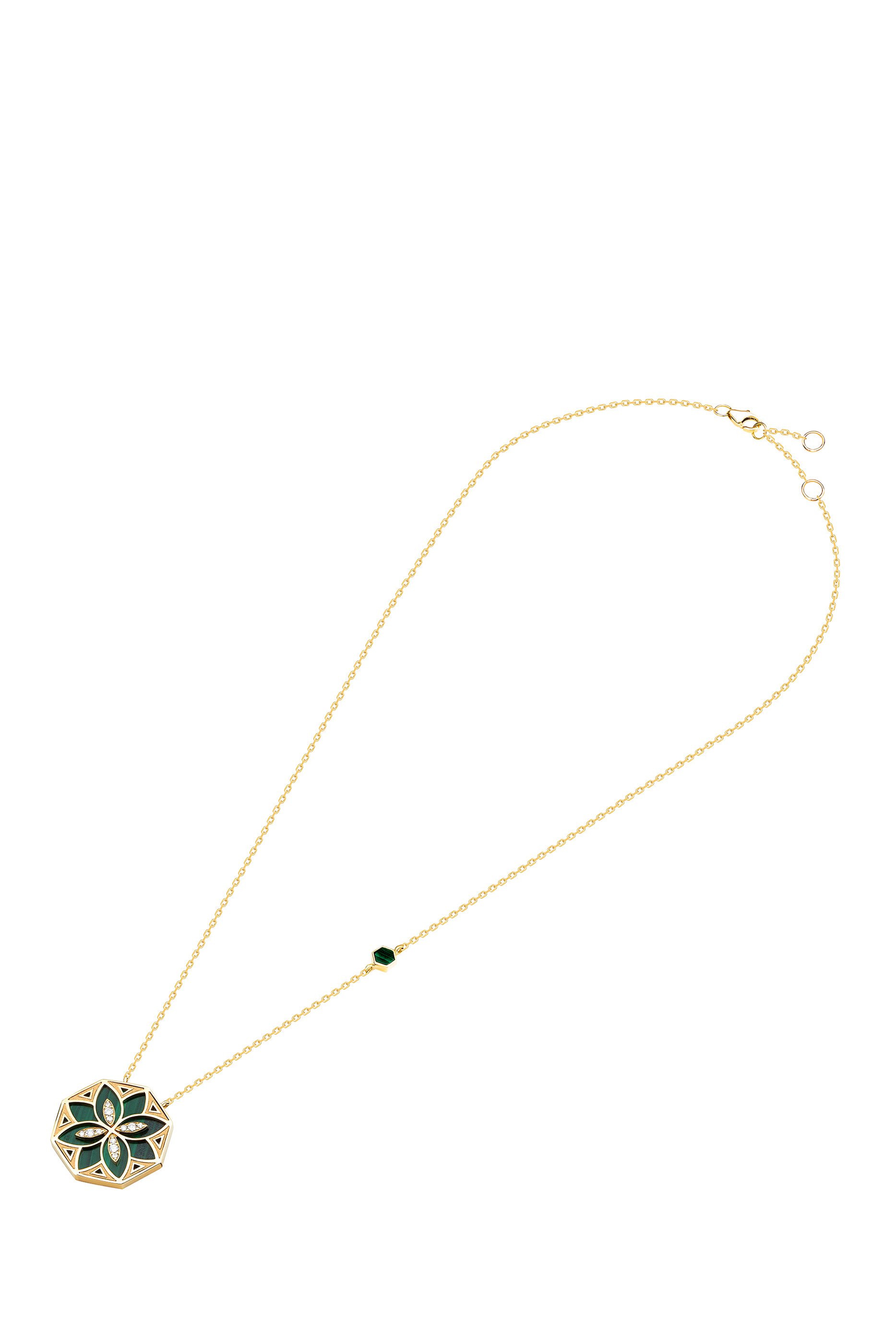 Ward Turath Large Necklace, 18k Yellow Gold & Malachite, Diamonds