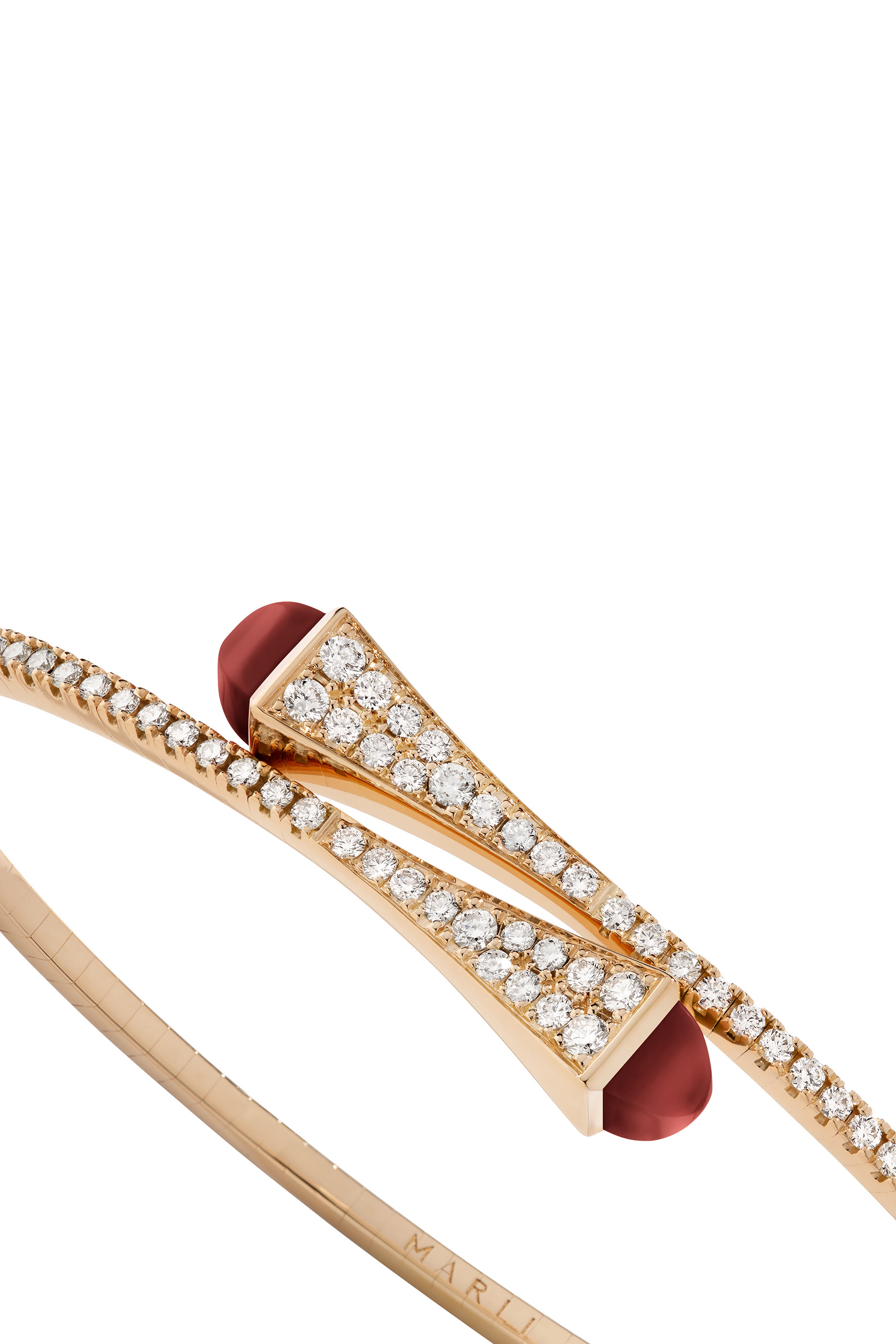 Cleo Slim Bangle, 18k Rose Gold with Red Agate & Diamonds