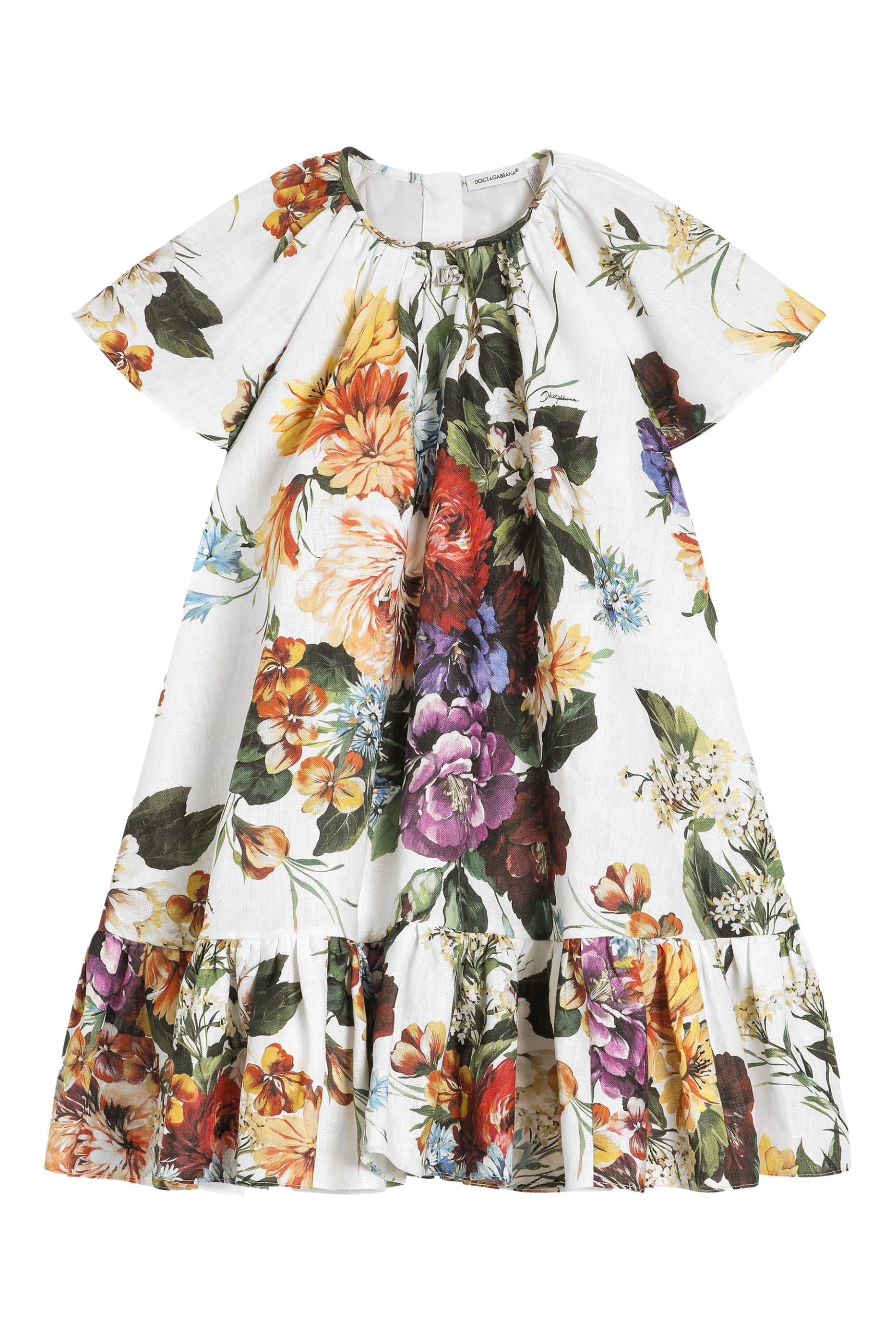 Kids Flower Print Linen Dress
