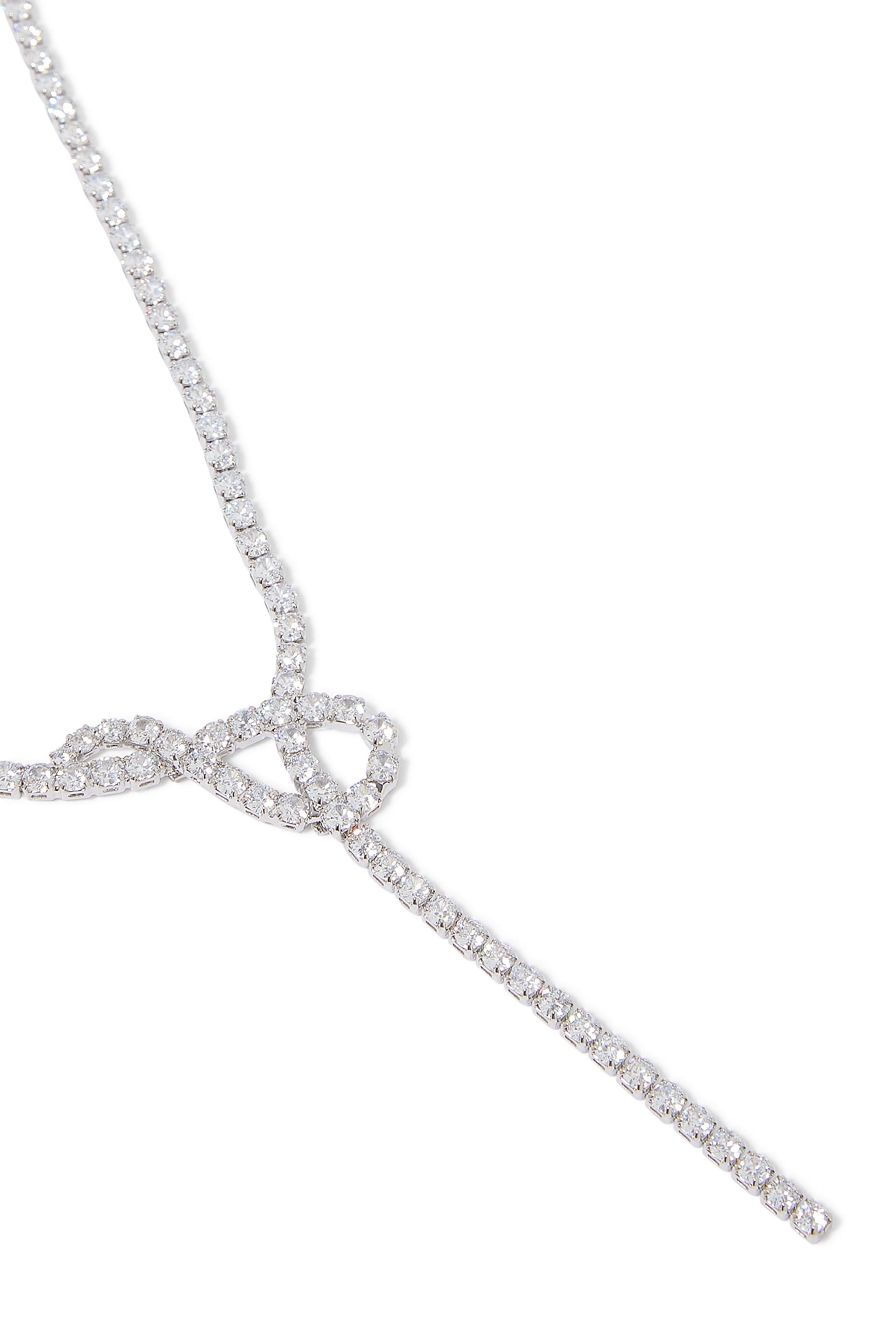Knot Tennis Necklace, Rhodium Plated Brass &  Cubic Zirconia