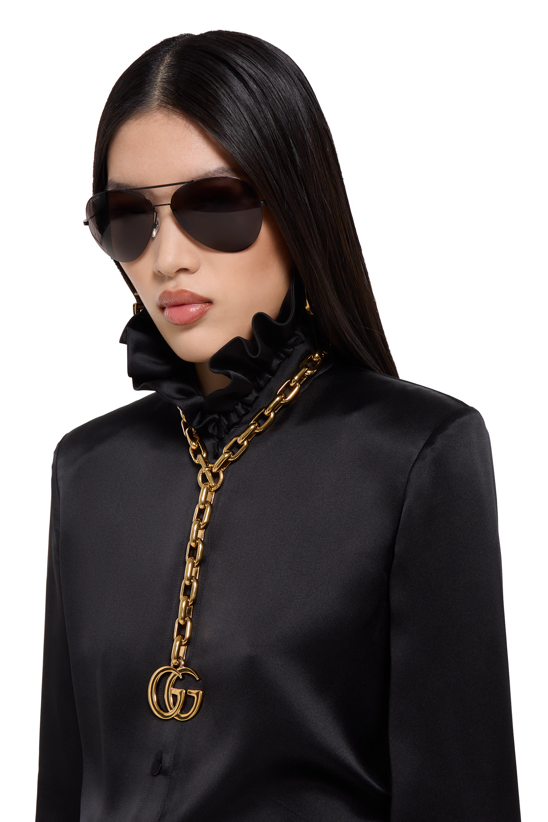 Self-Tie Bow Silk Satin Shirt