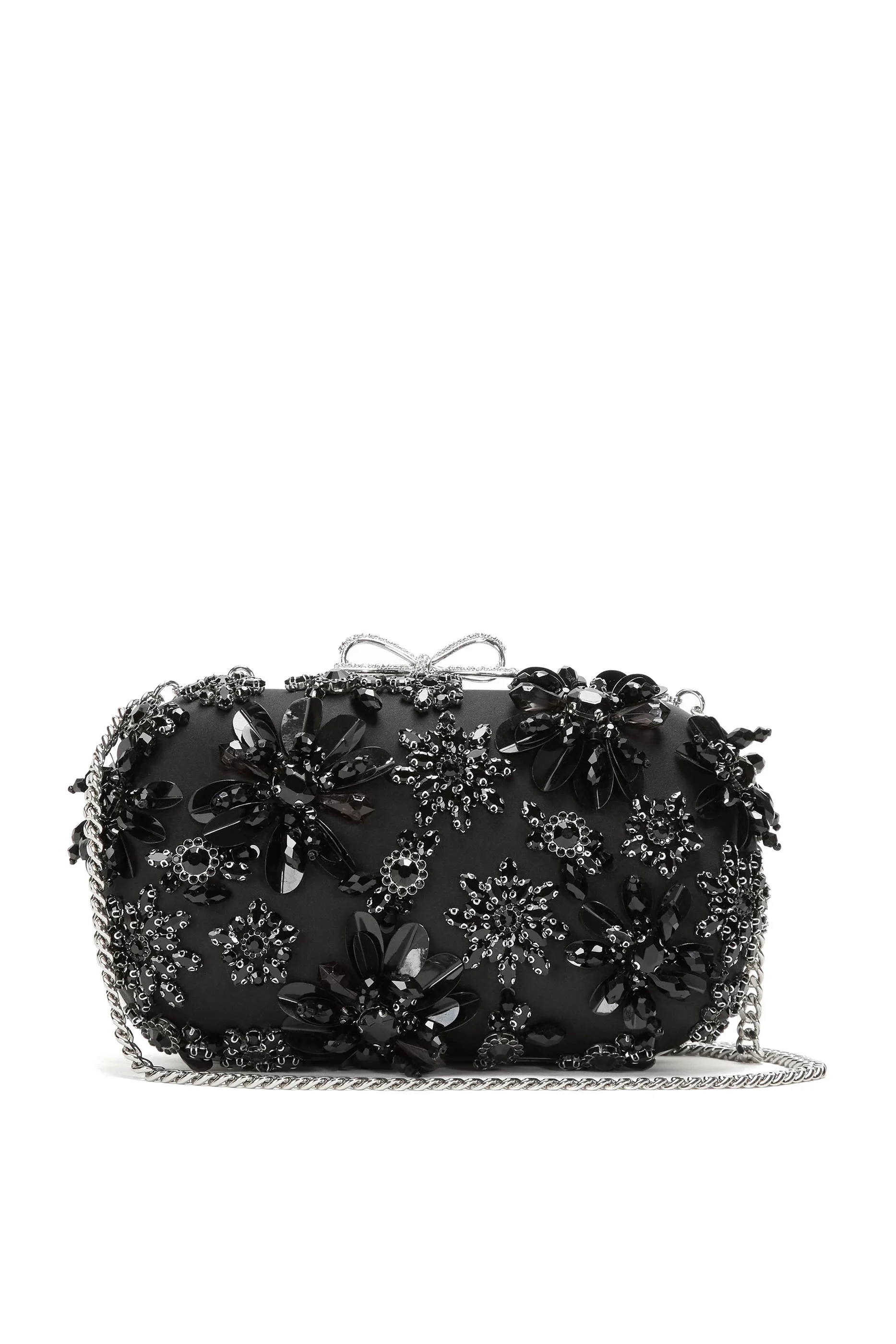 Satin Floral Crystal Clutch Bag
