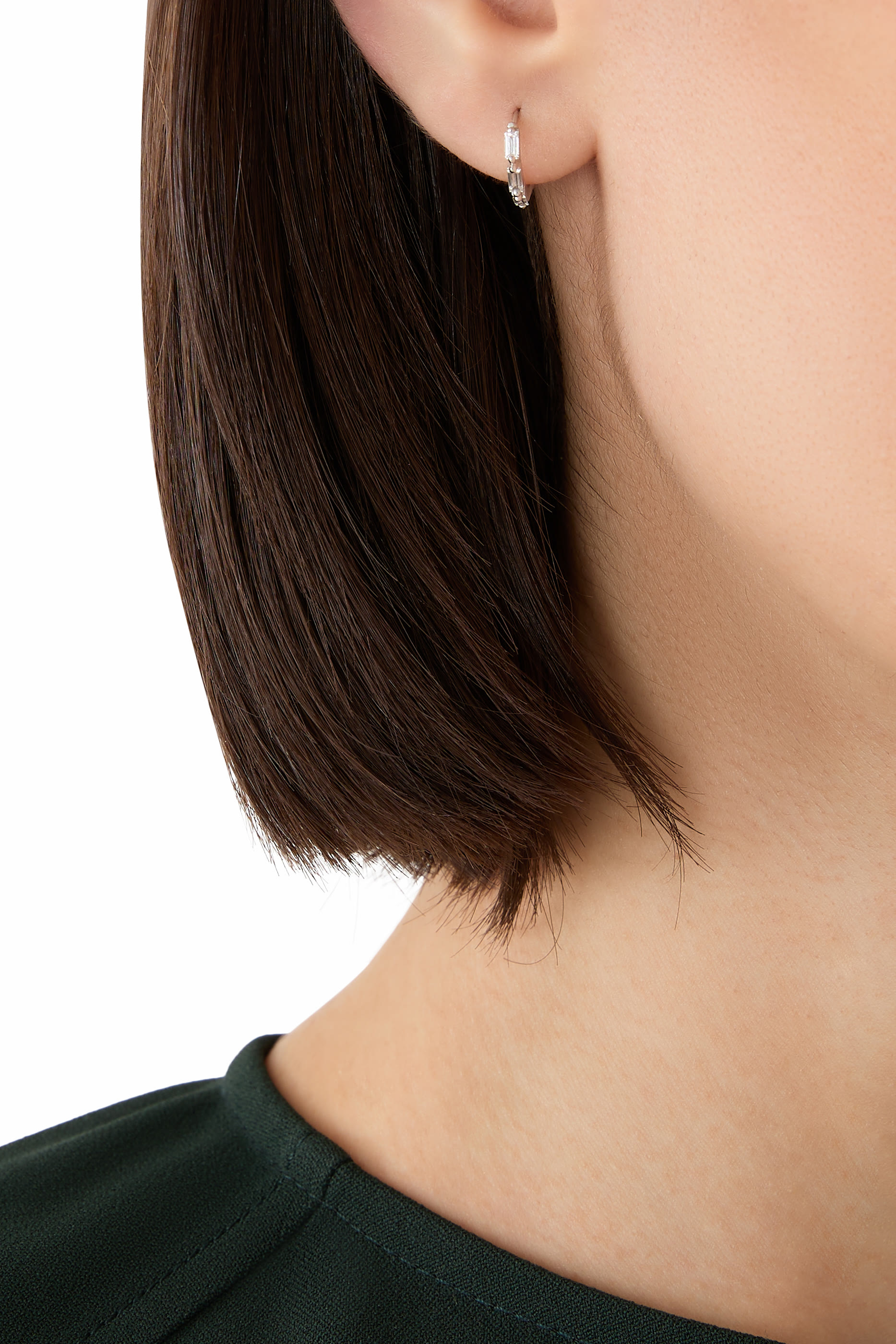 Bold Triple Diamond Huggies, 18k White Gold & Diamonds