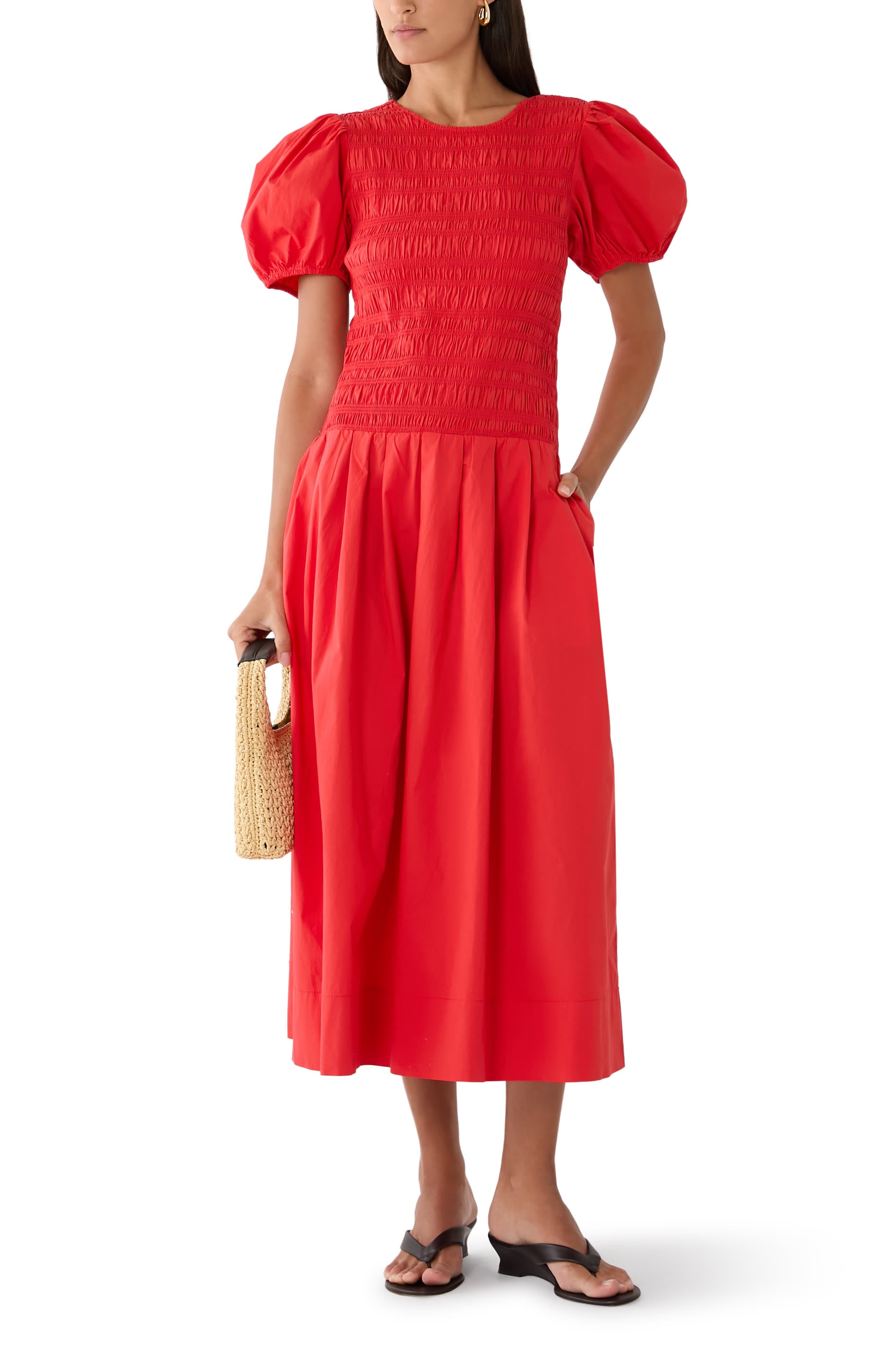 Long Smocked Pleated Dress