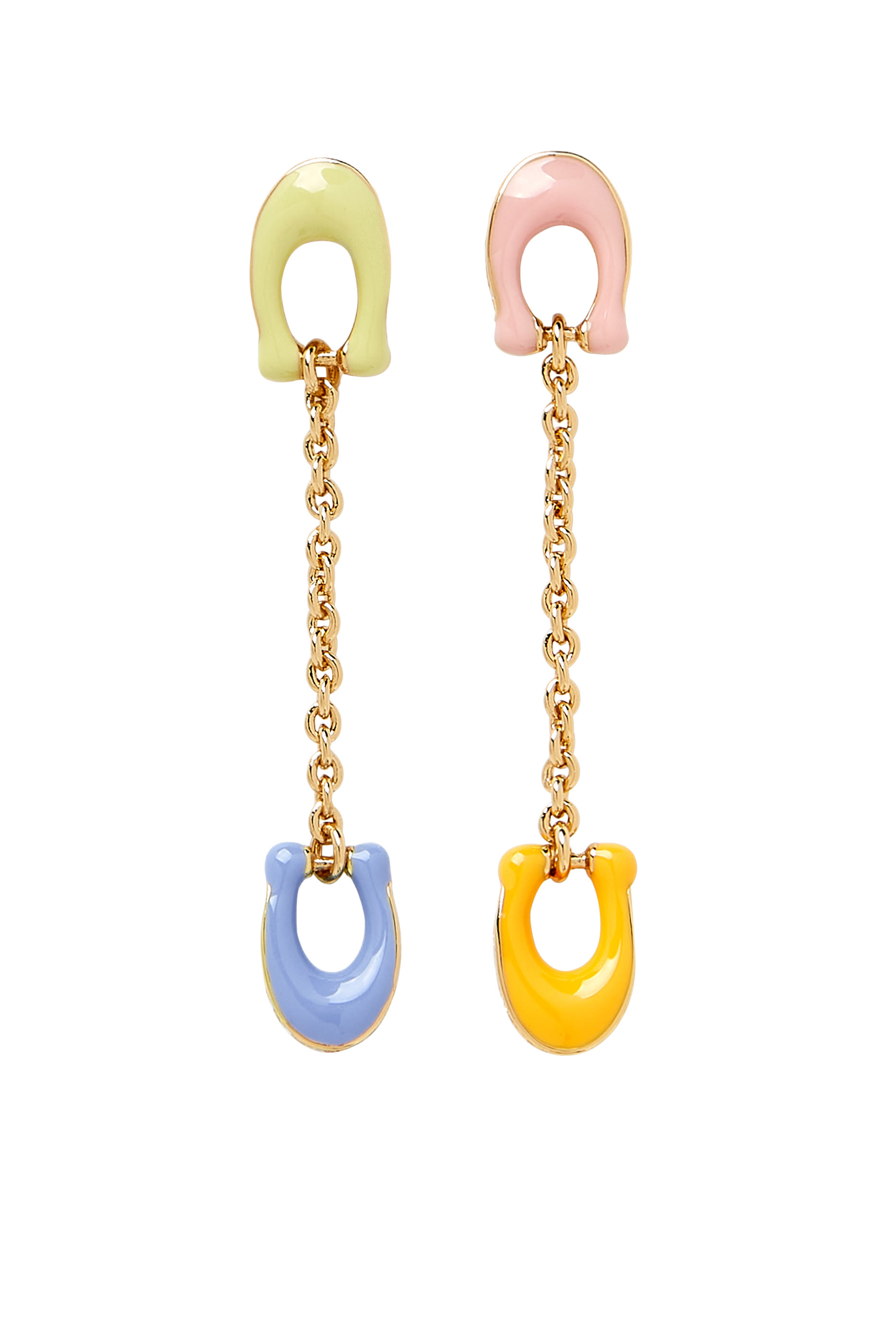 Signature Pave C Mismatch Linear Earrings, Brass, Titanium & Glass Crystal, Enamel