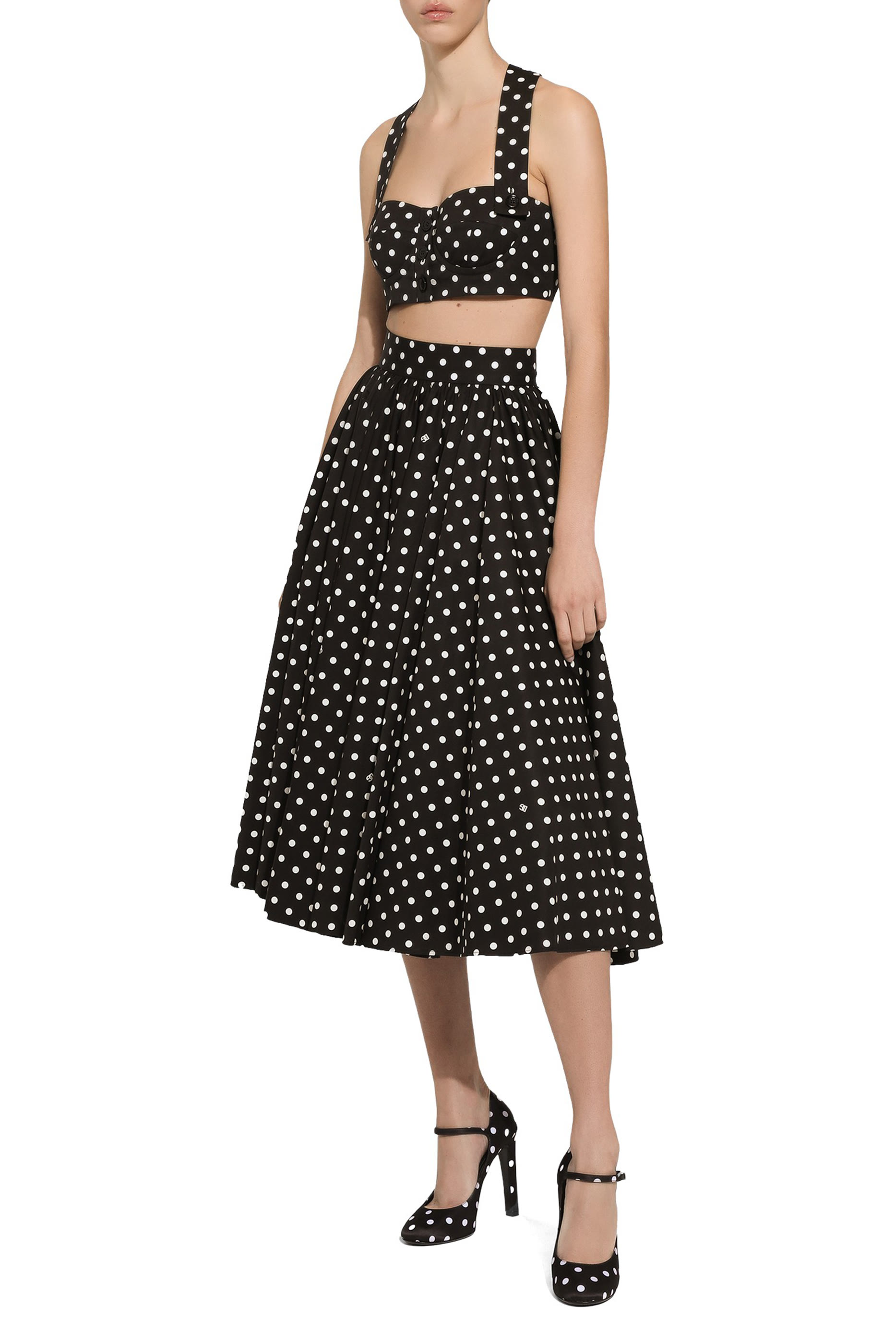 Polka-Dot Print Cotton Corset Top