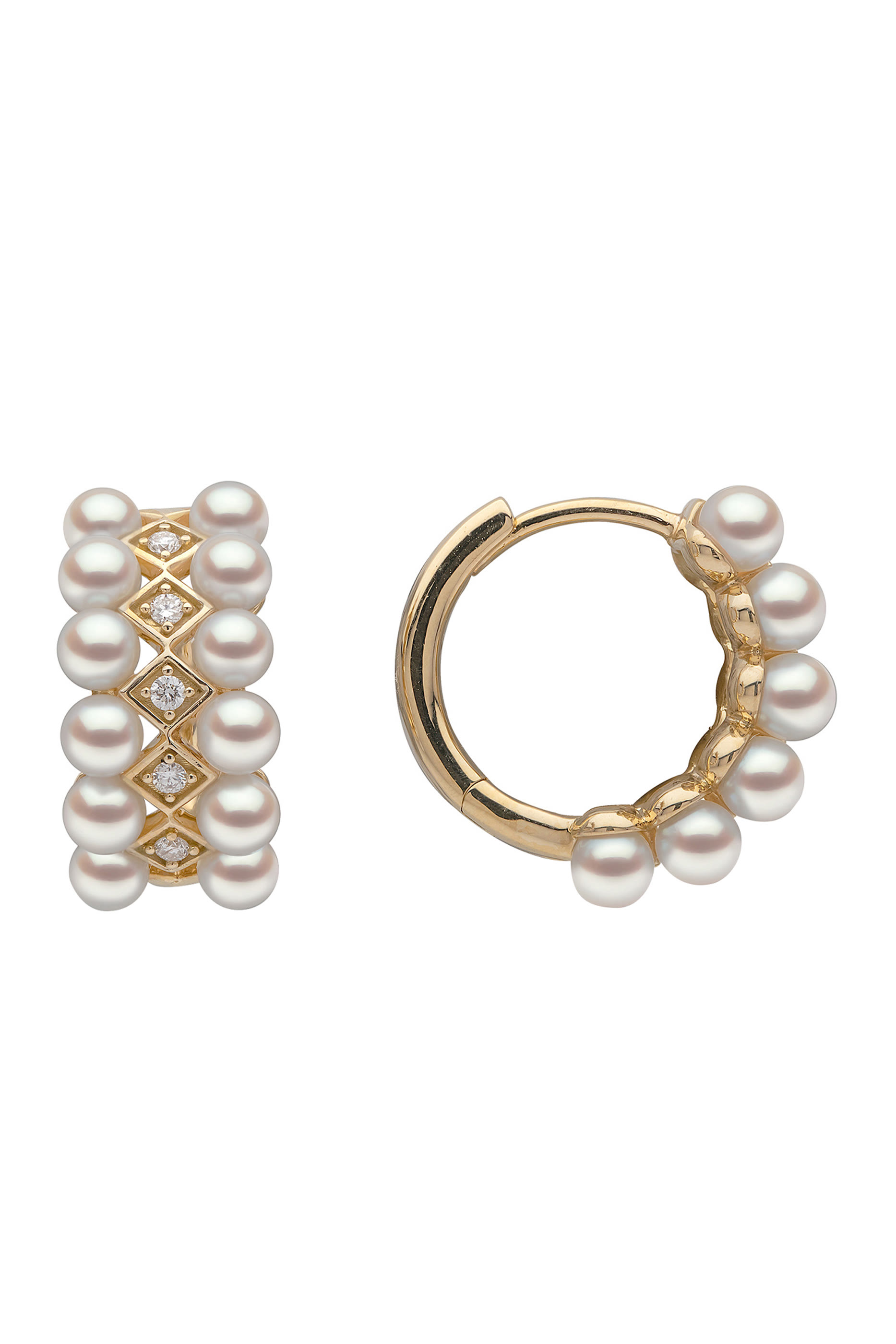 Eclipse Pearl And Diamond Hoop Earrings, 18k Yellow Gold with Akoya Pearls & Diamonds