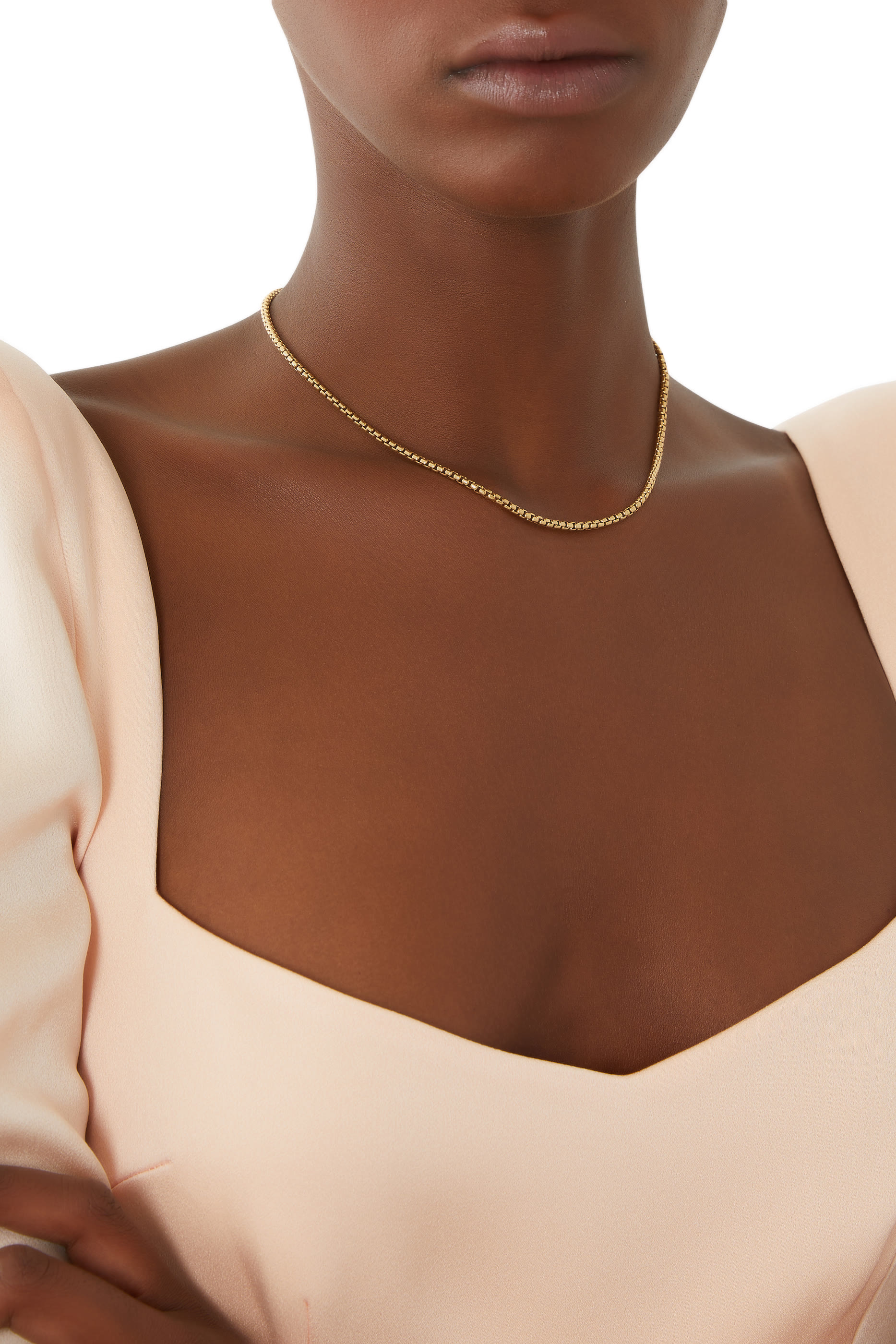 16in Small Box Chain Necklace, 18k Yellow Gold