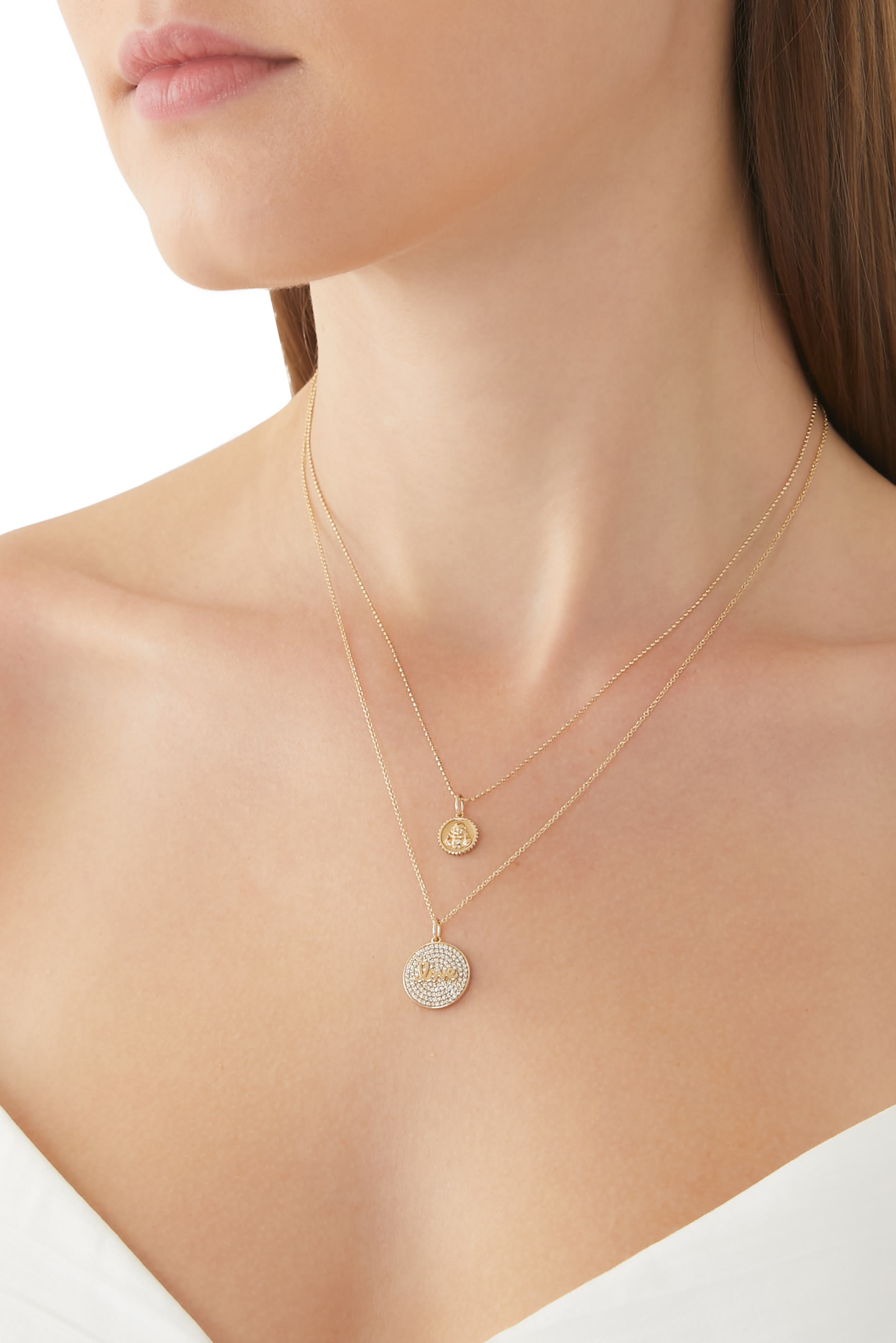 Sitting Budha Tiny Coin Necklace,  14K Yellow Gold & Diamonds