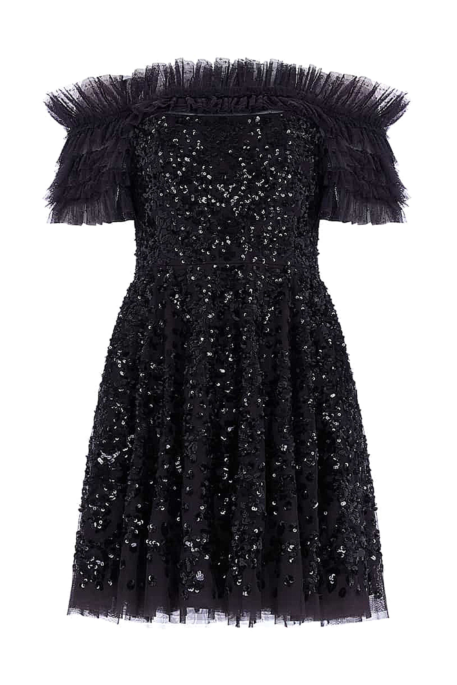 Sequin Wreath Off-Shoulder Micro Mini Dress