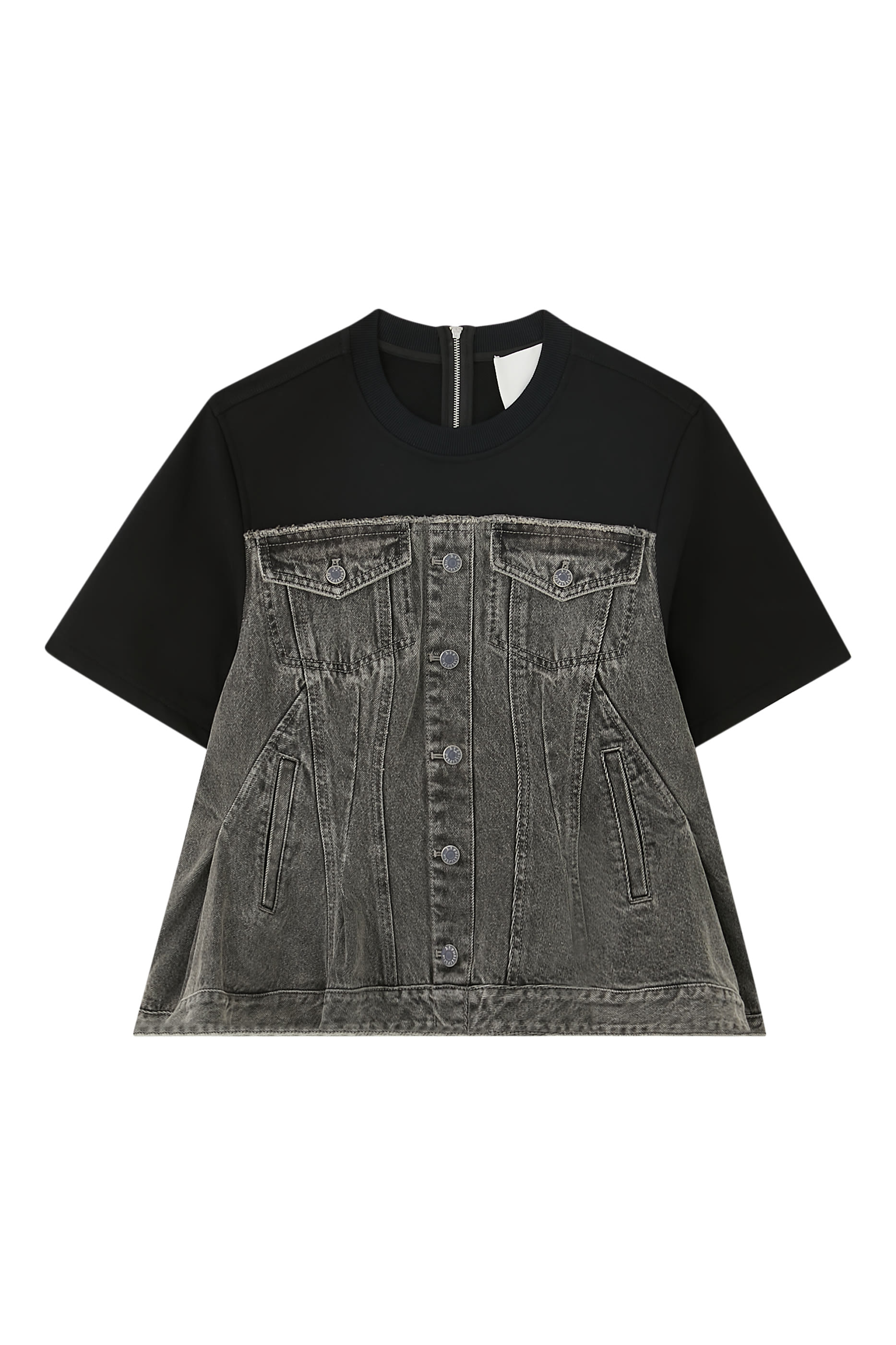 Flounce Hem Hybrid Denim Top