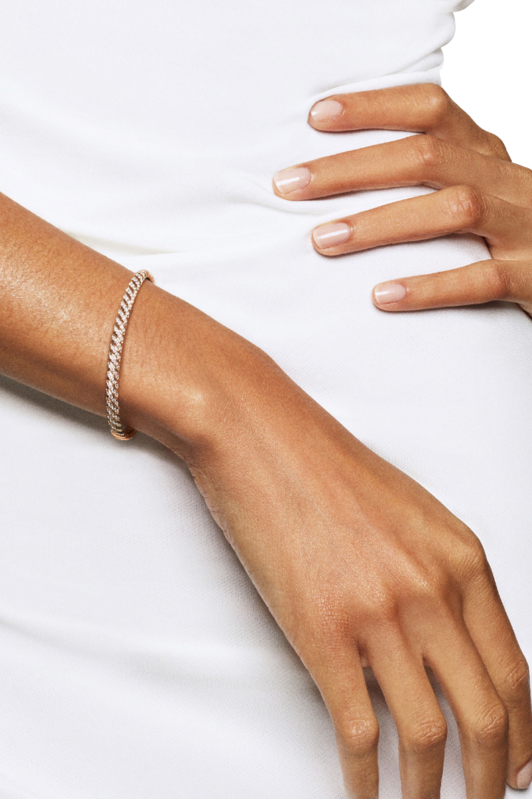 Sculpted Cable Bangle Bracelet, 18k Rose Gold & Diamonds