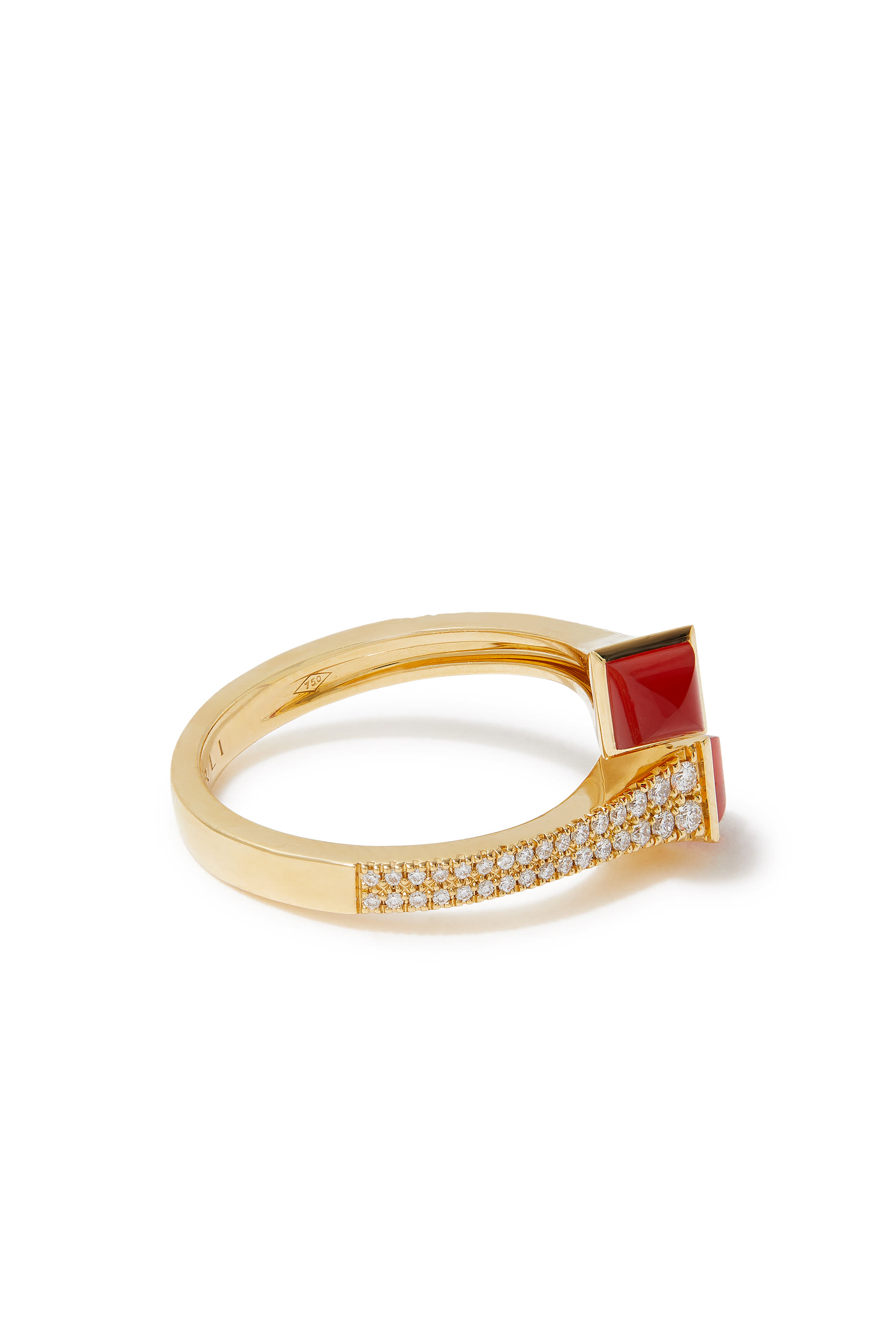 Cleo Slim Ring, 18k Yellow Gold with Red Agate & Diamonds