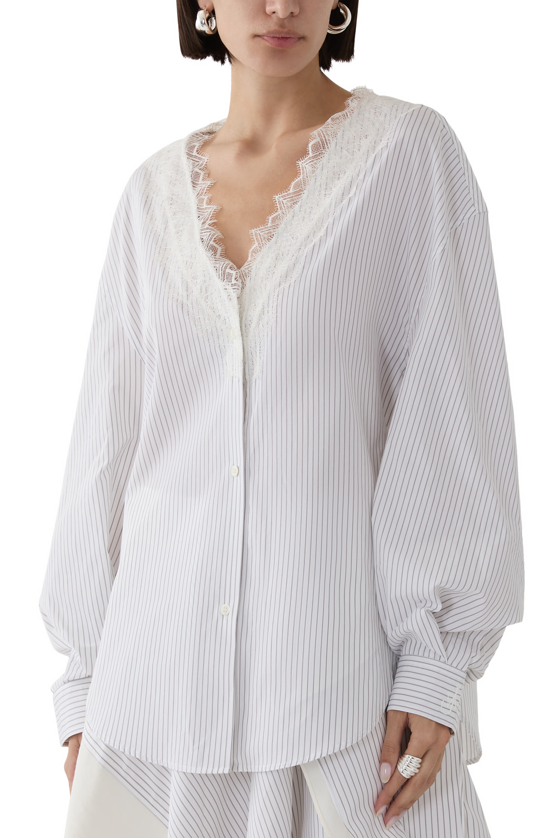 V-Neck Lace Trim Shirt