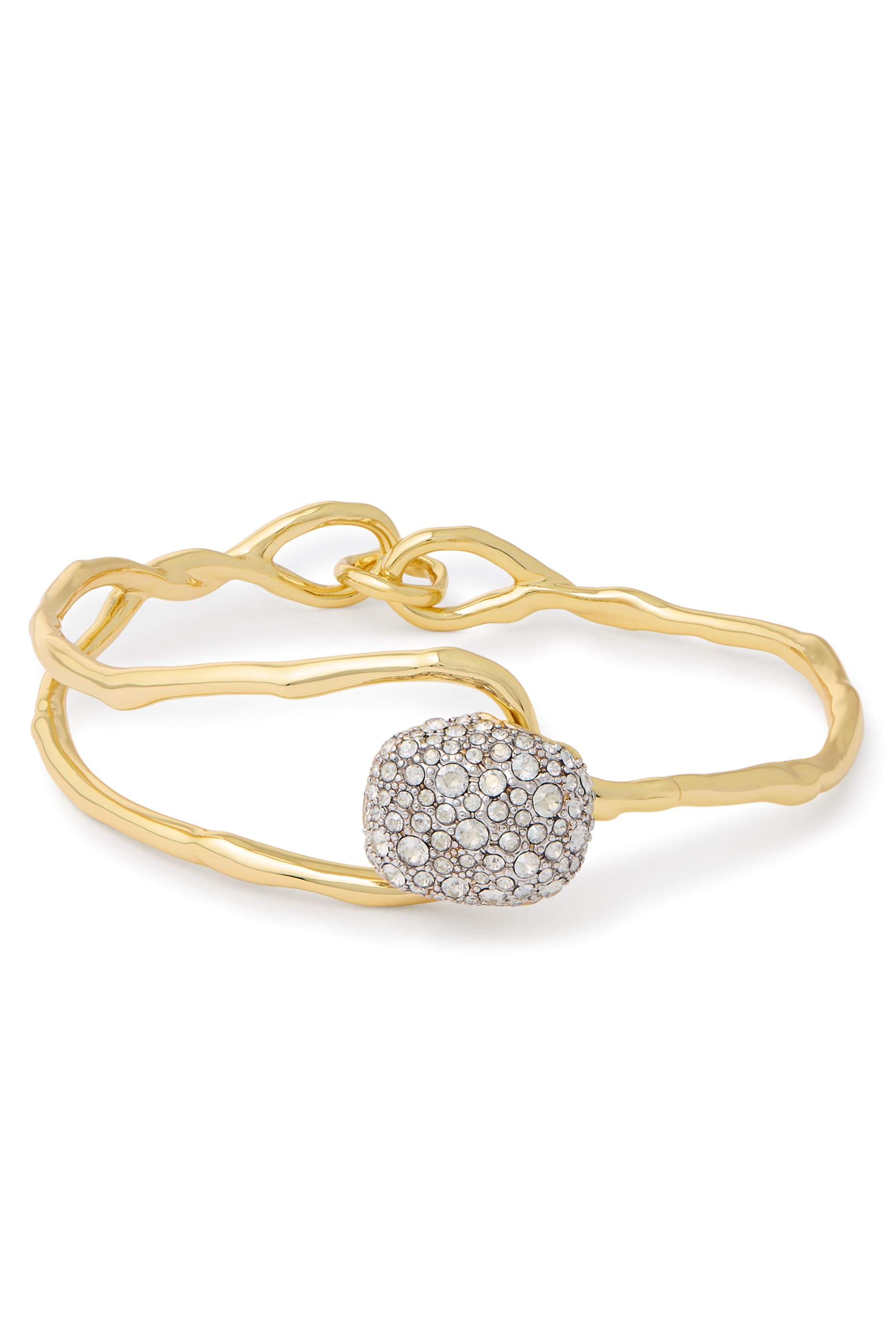 Solanales Crystal Cuff Bracelet, 14k Gold Plated Brass with Rhodium Tone Plated Brass & Crystal