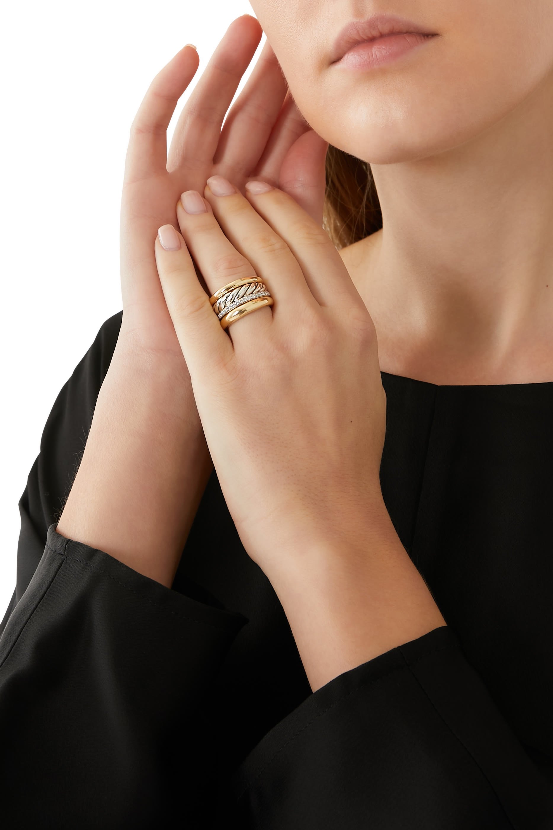 Mercer Multi Row Ring, 18k Yellow Gold with Sterling Silver & Diamonds