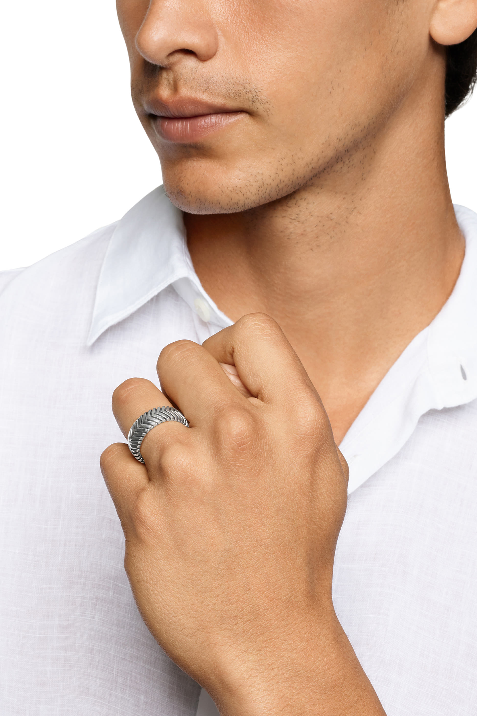 Chevron Band Ring, Sterling Silver & Diamonds