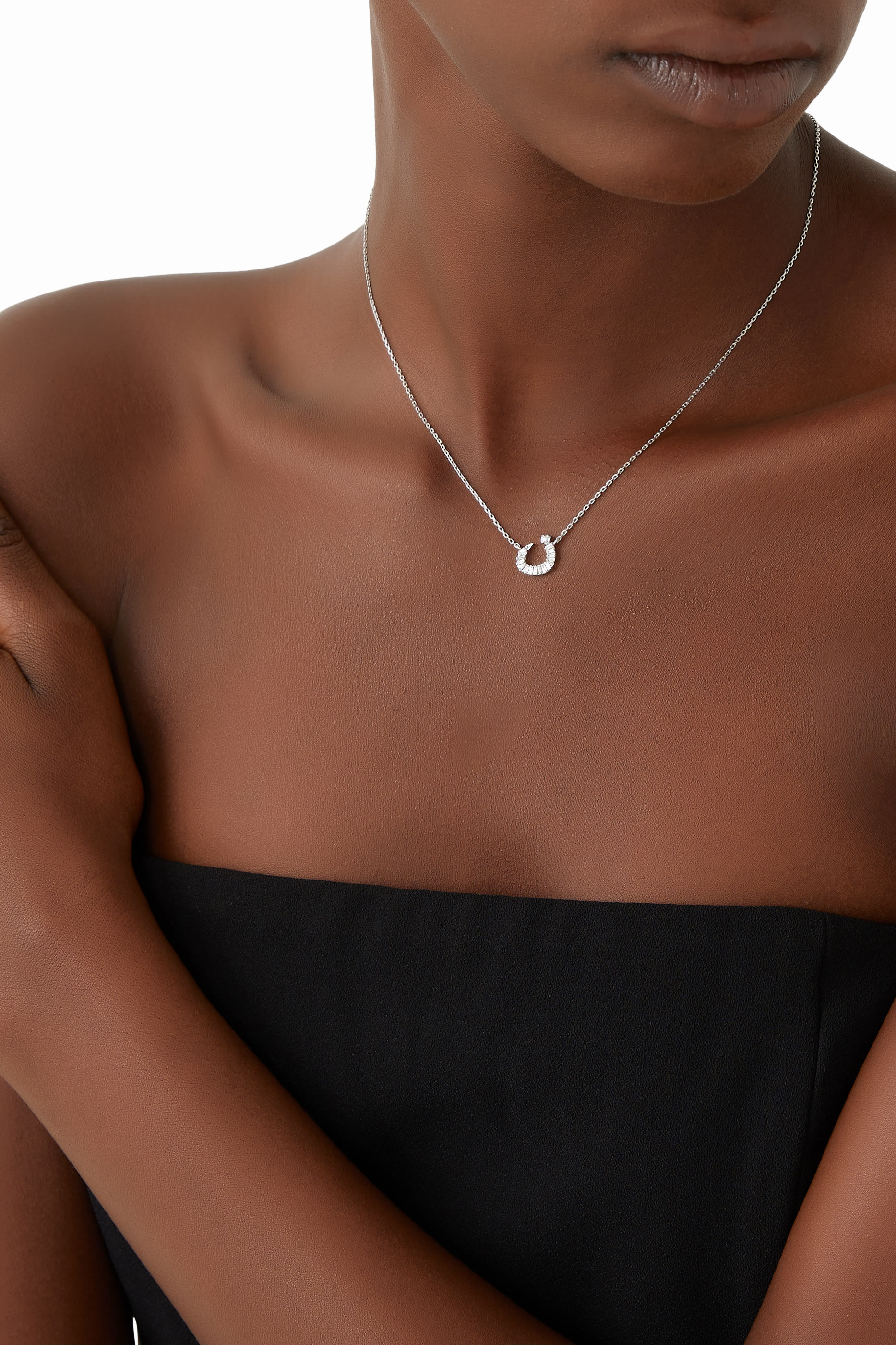 Oula XS Noon Letter Chain Pendant, 18k White Gold & Diamonds