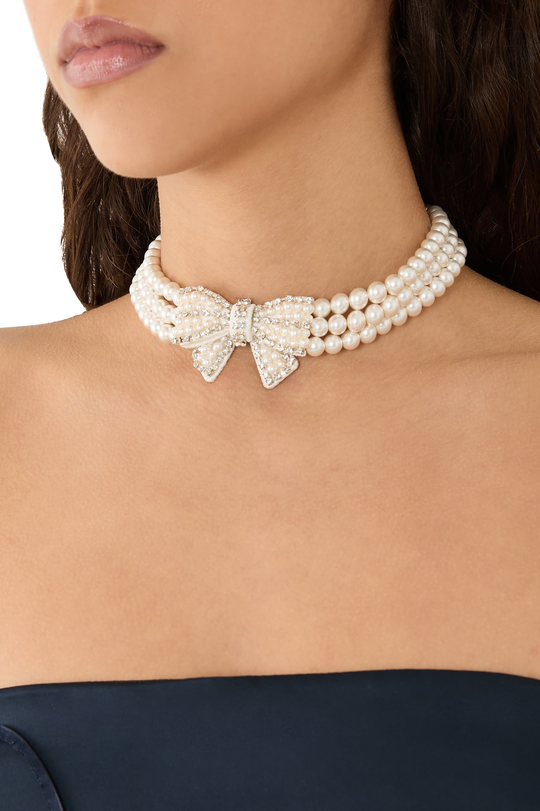 Pearl Satin Bow Necklace