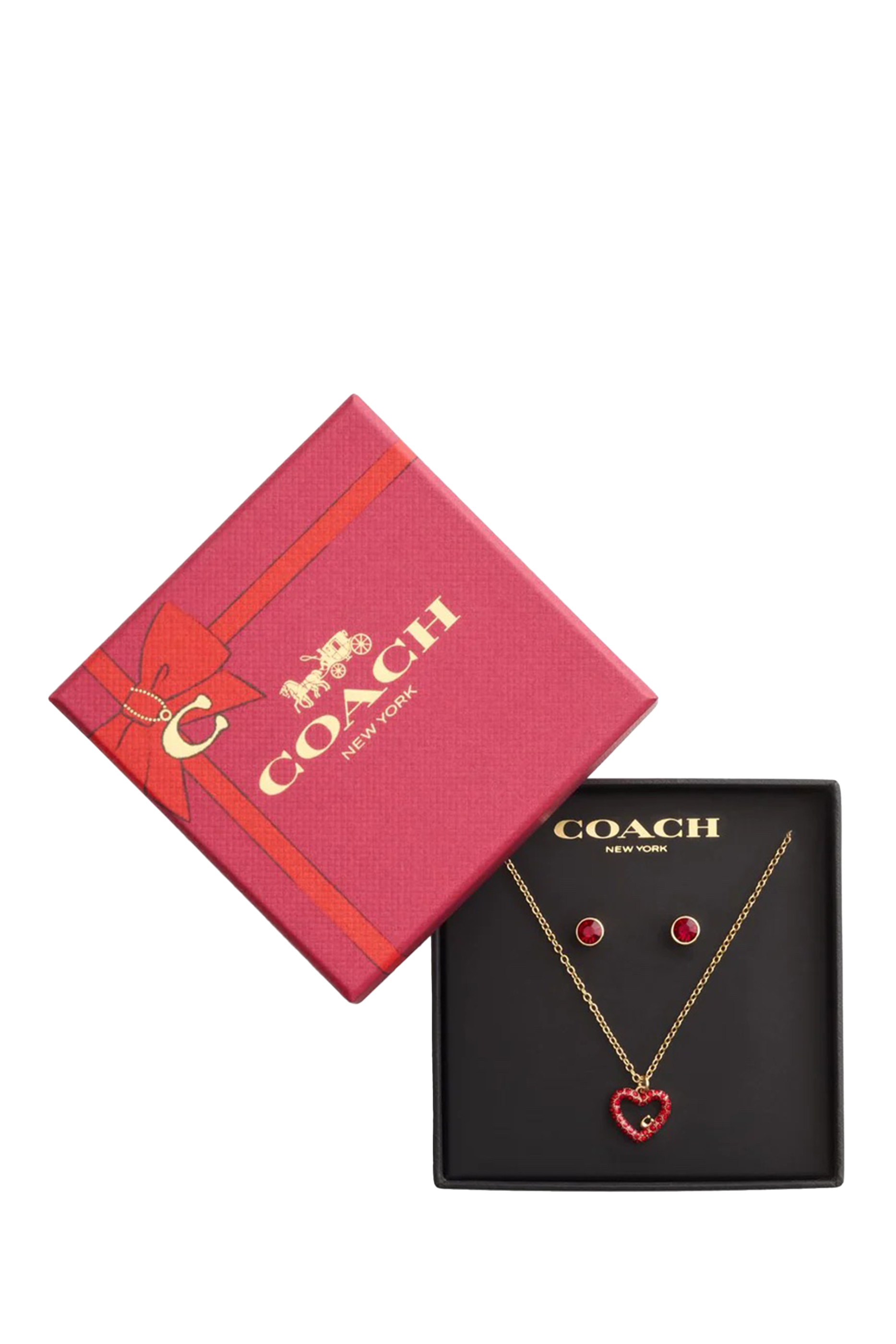 Pav&eacute; Heart Pendant Chain Necklace and Earrings Jewelry Set