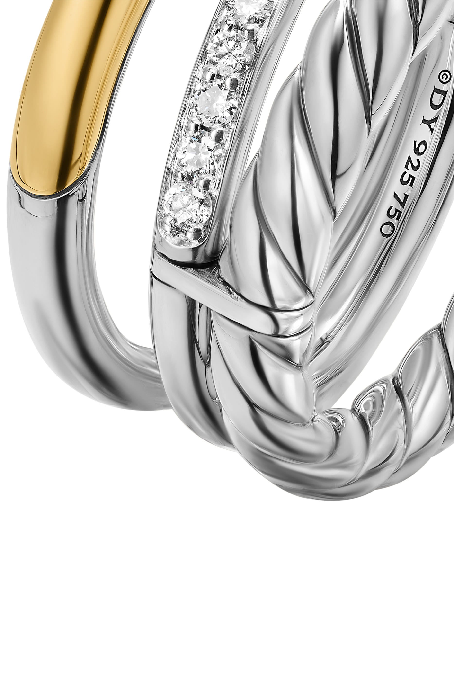DY Mercer&reg; Three Row Ring, Sterling Silver with 18k Yellow Gold & Diamonds