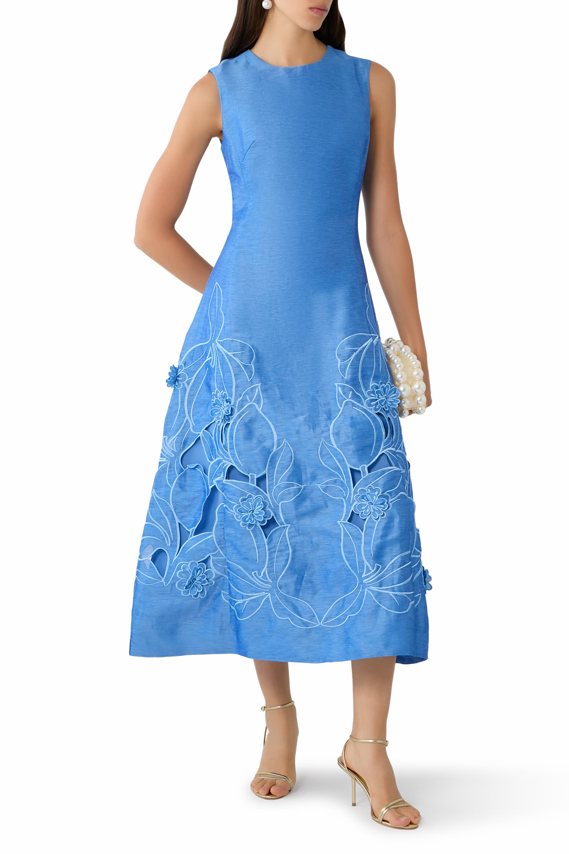 Cleo Appliqu&eacute; Sleeveless Midi Dress 