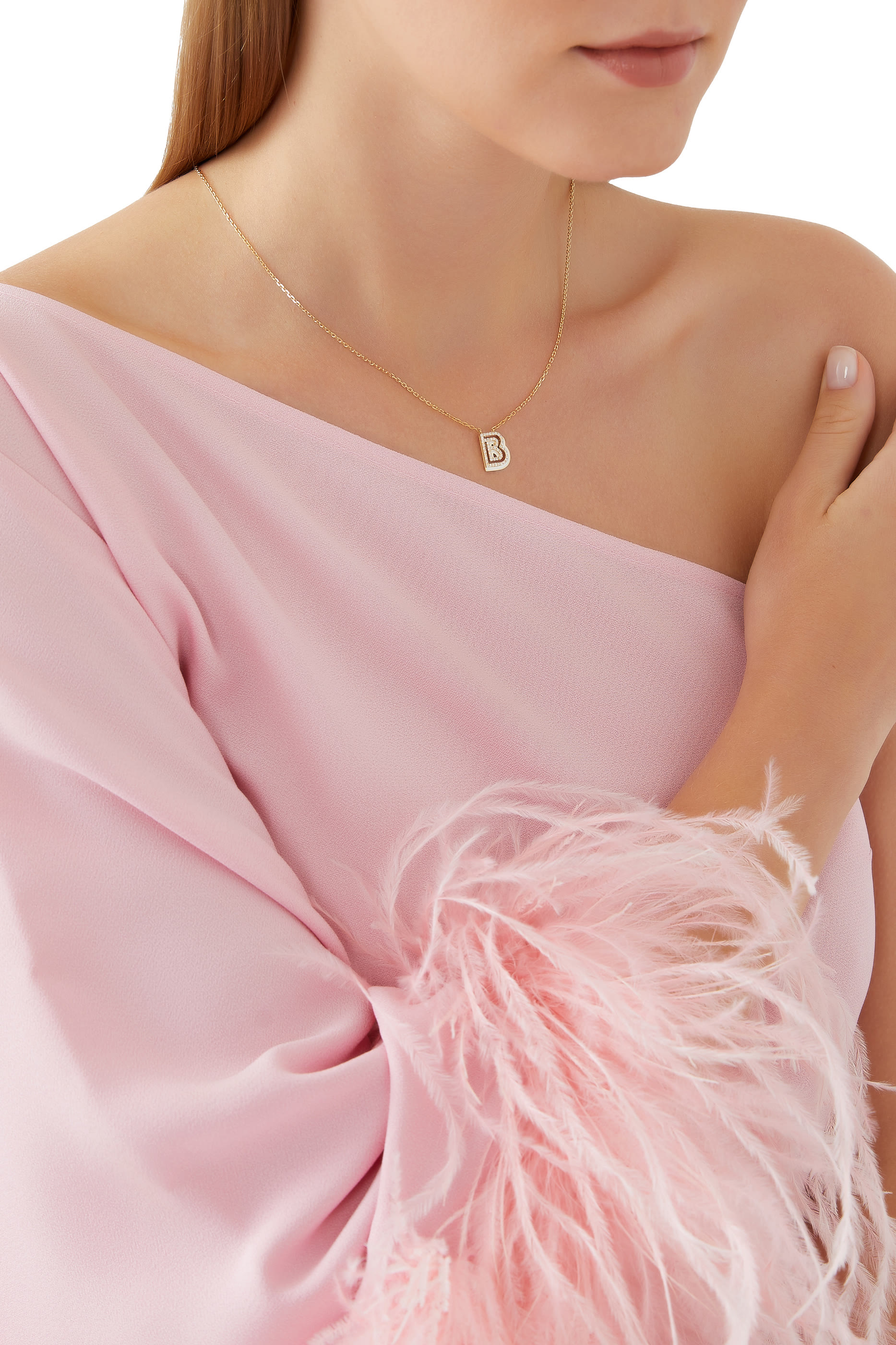 B Letter Pendant Necklace, 18k Gold & Diamond