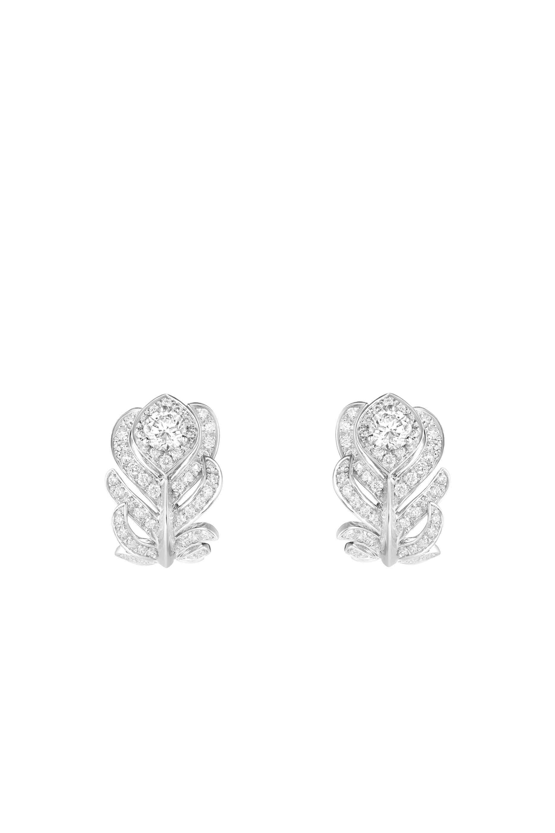 Plume de Paon Small Earrings, 18K White Gold & Diamonds