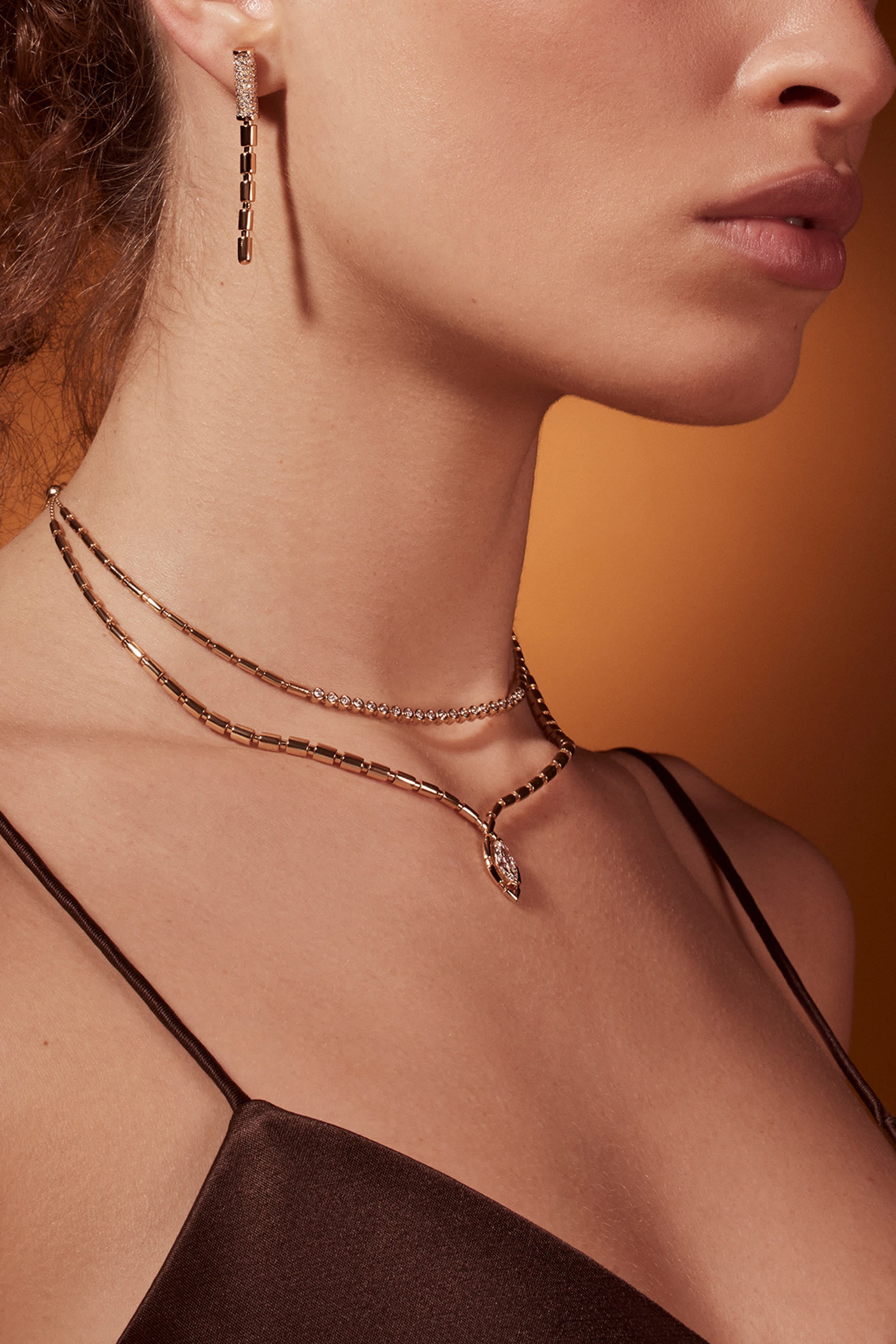 The Nile Iteru Line Necklace, 18k Yellow Gold & Diamonds