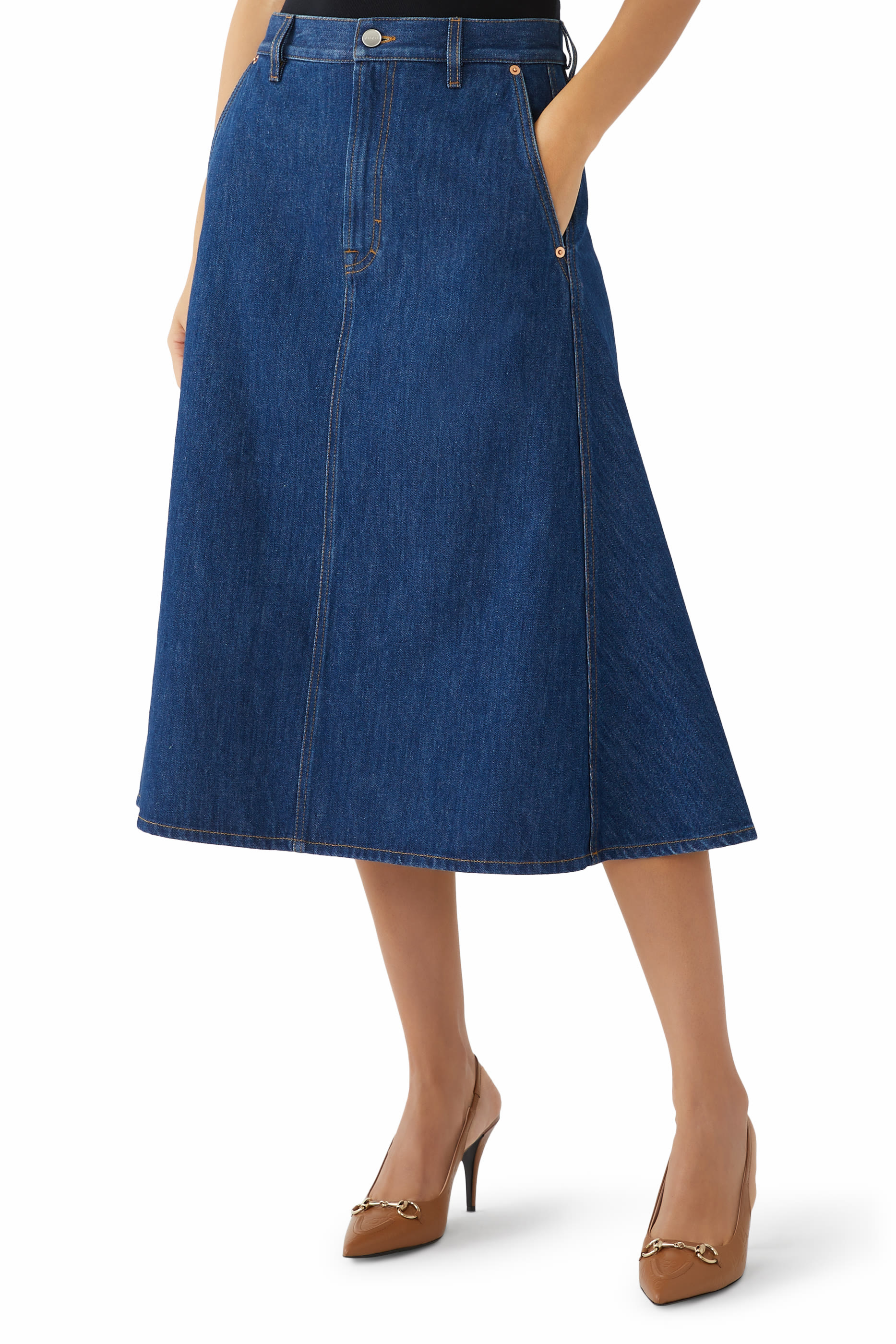 Mid-Length Denim Skirt