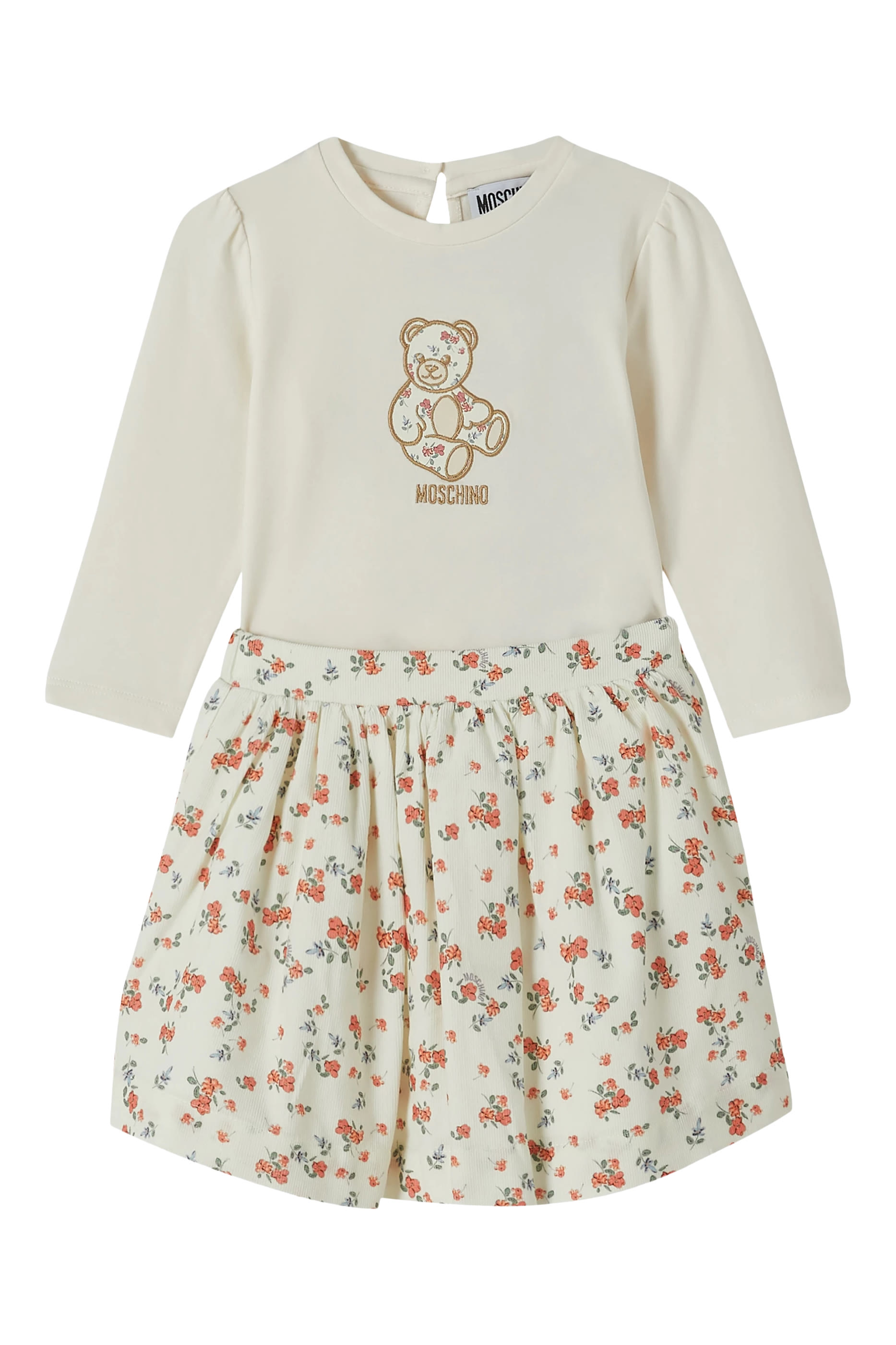 Kids  Flower Teddy T-Shirt & Mini Skirt Set