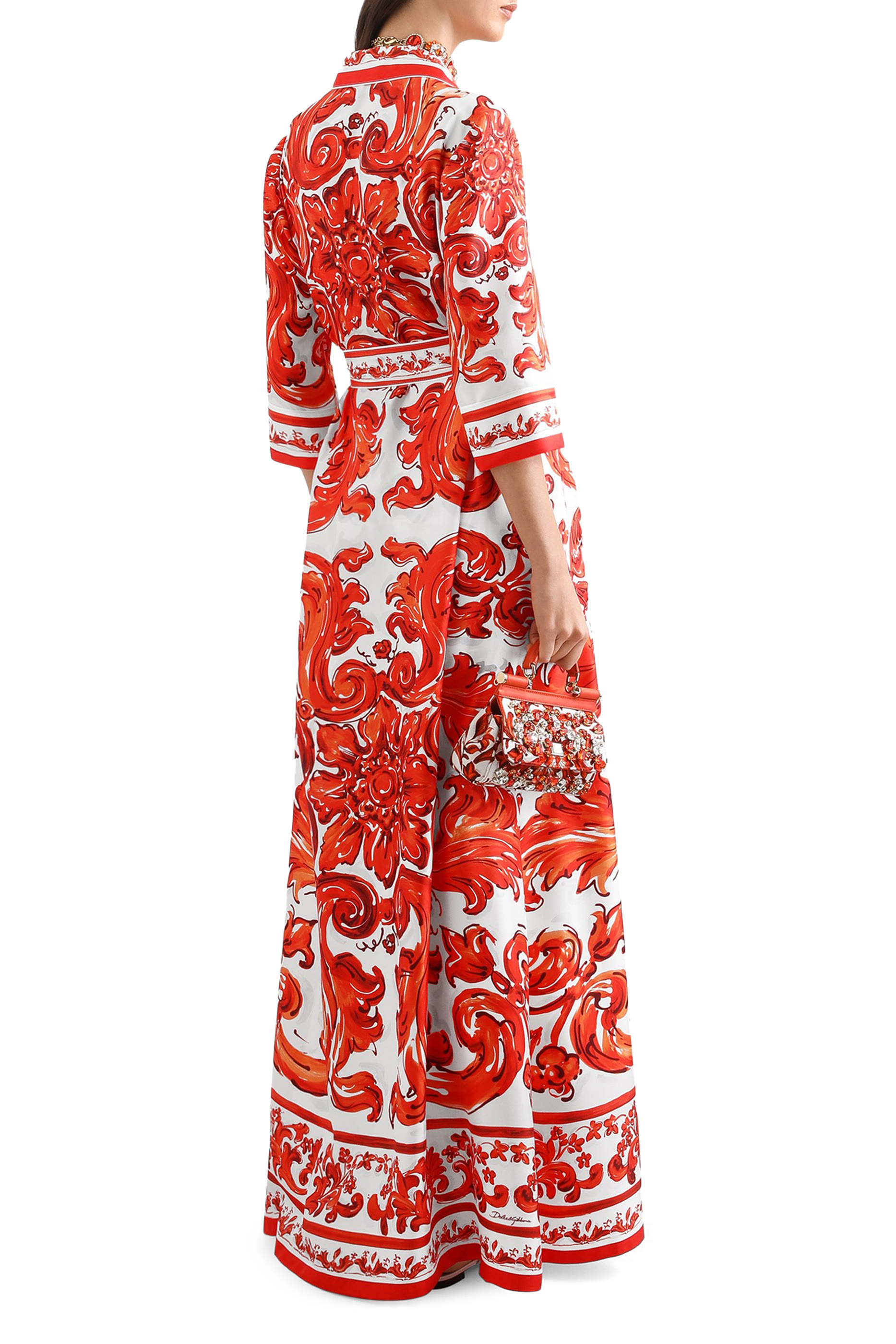 Long Majolica-Print Silk Dressing Robe