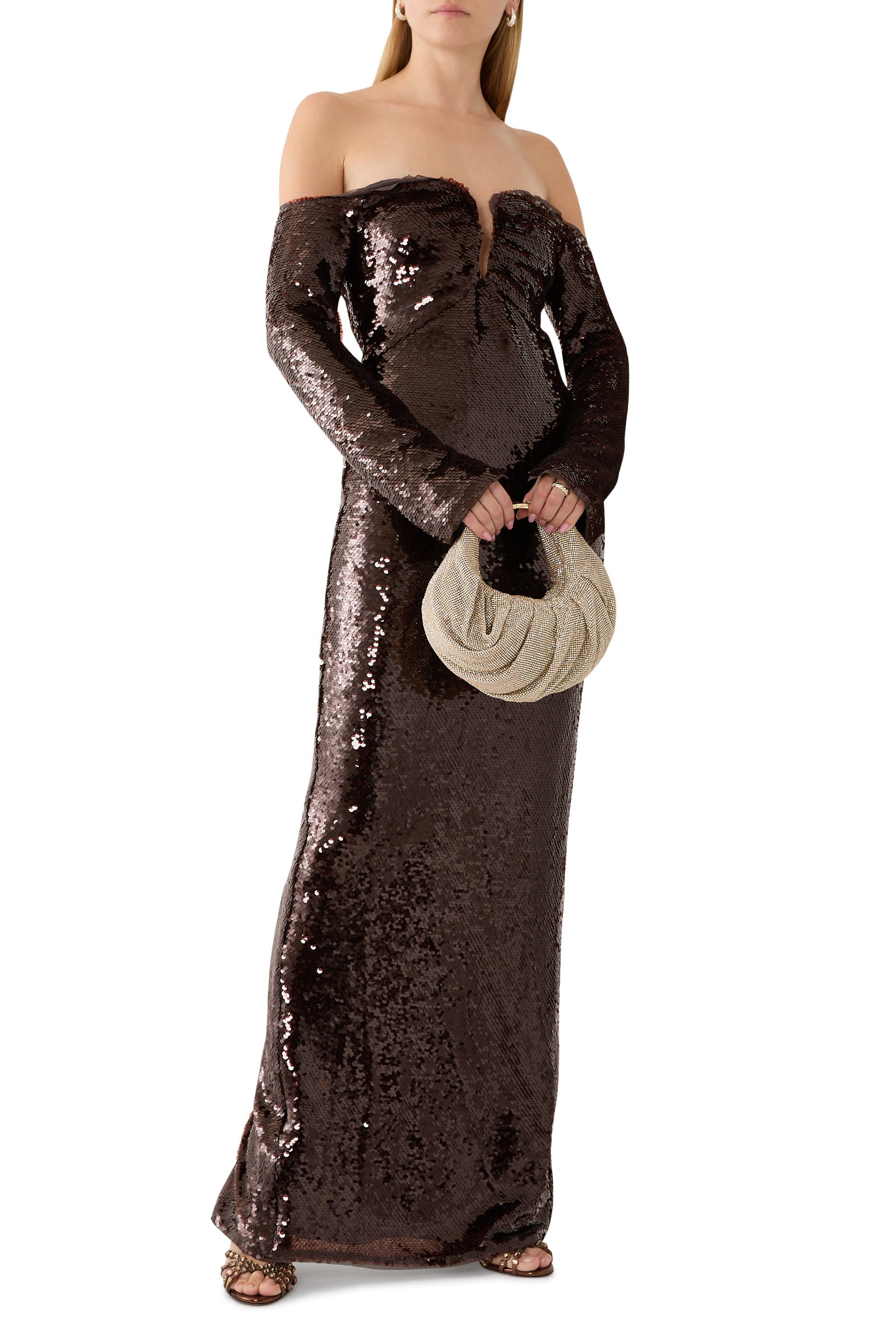 Sequin Off Shoulder Maxi Dress